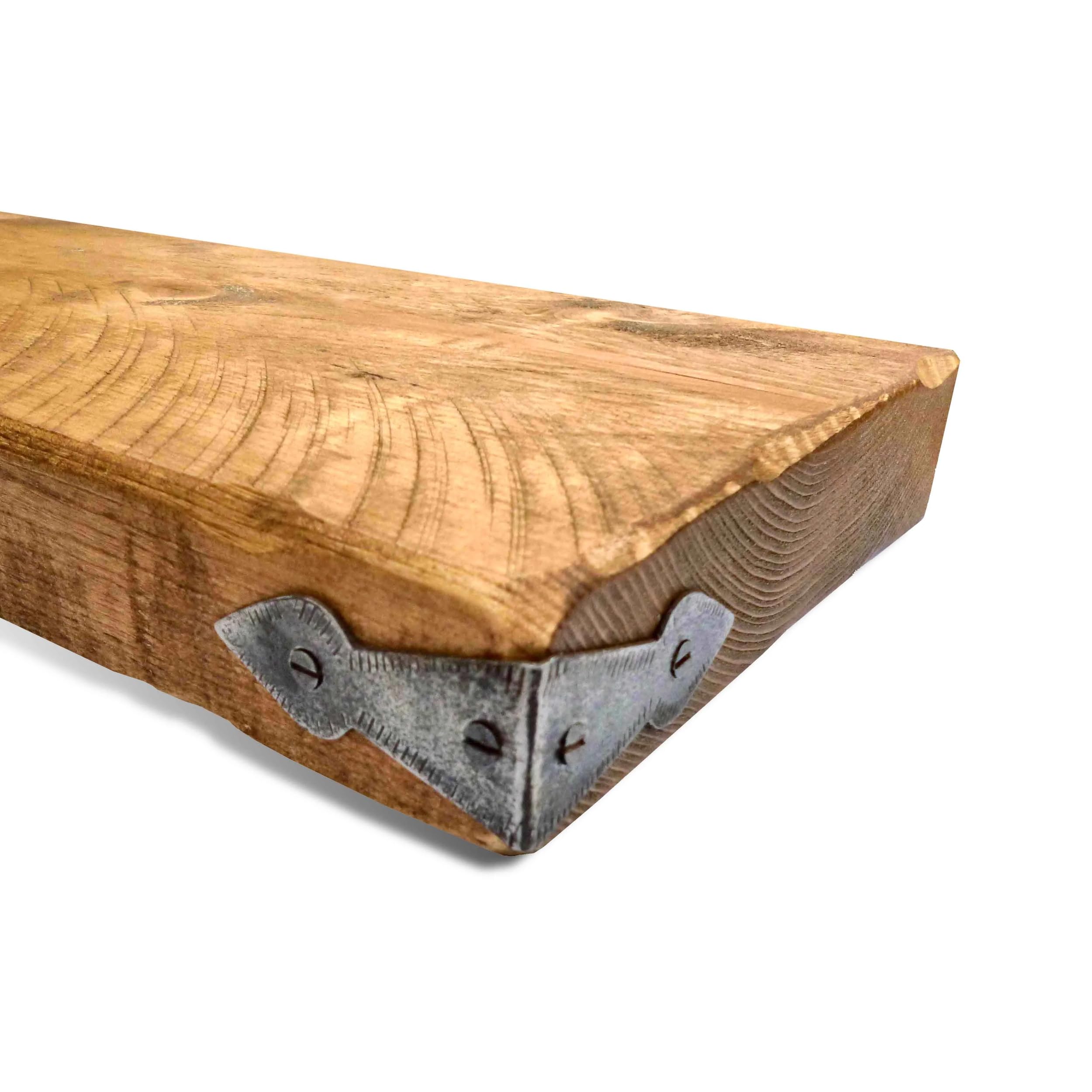 Ben Simpson โ Rustic Floating Shelf with Metal Arrowhead Corners โ 22cm Depth- 140CM Long in Walnut