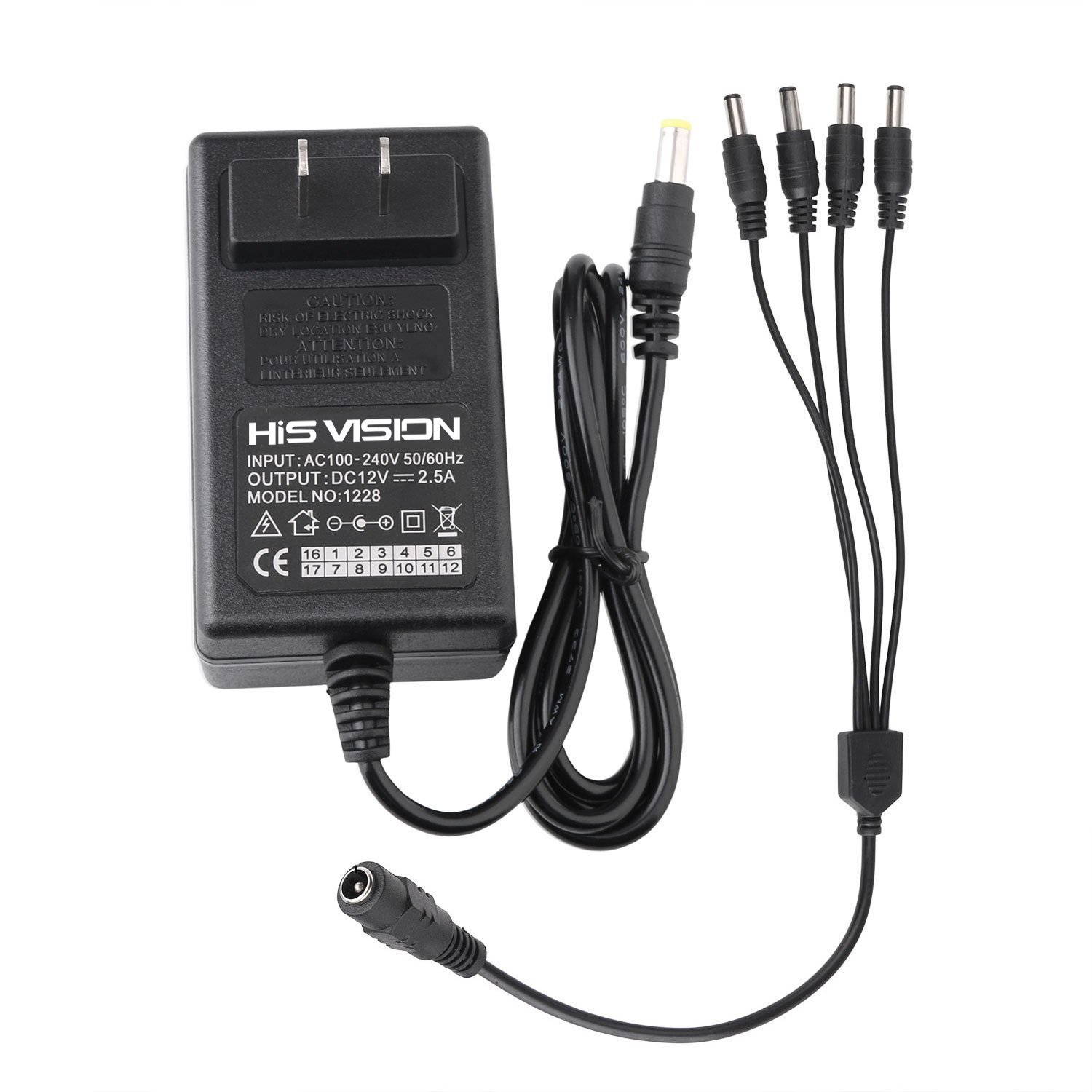 HISVISION Security Camera Power Supply Adapter 12V 2.5A 100V240V AC to