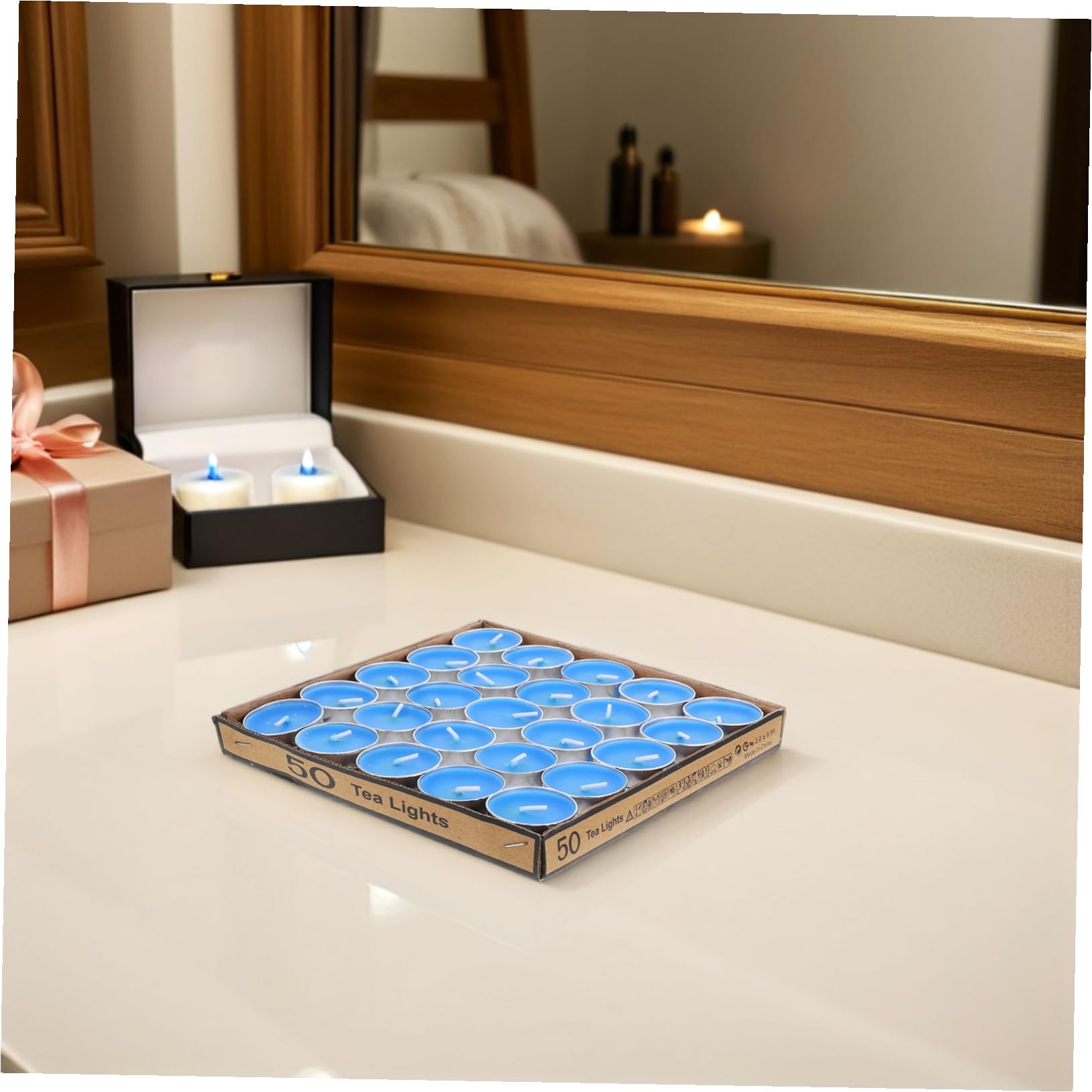 NUOBESTY 50 Velas de Té Azules sin Humo para Decoración de Boda y Propuesta, Redondas de Cera que Queman de Forma Uniforme Hogar