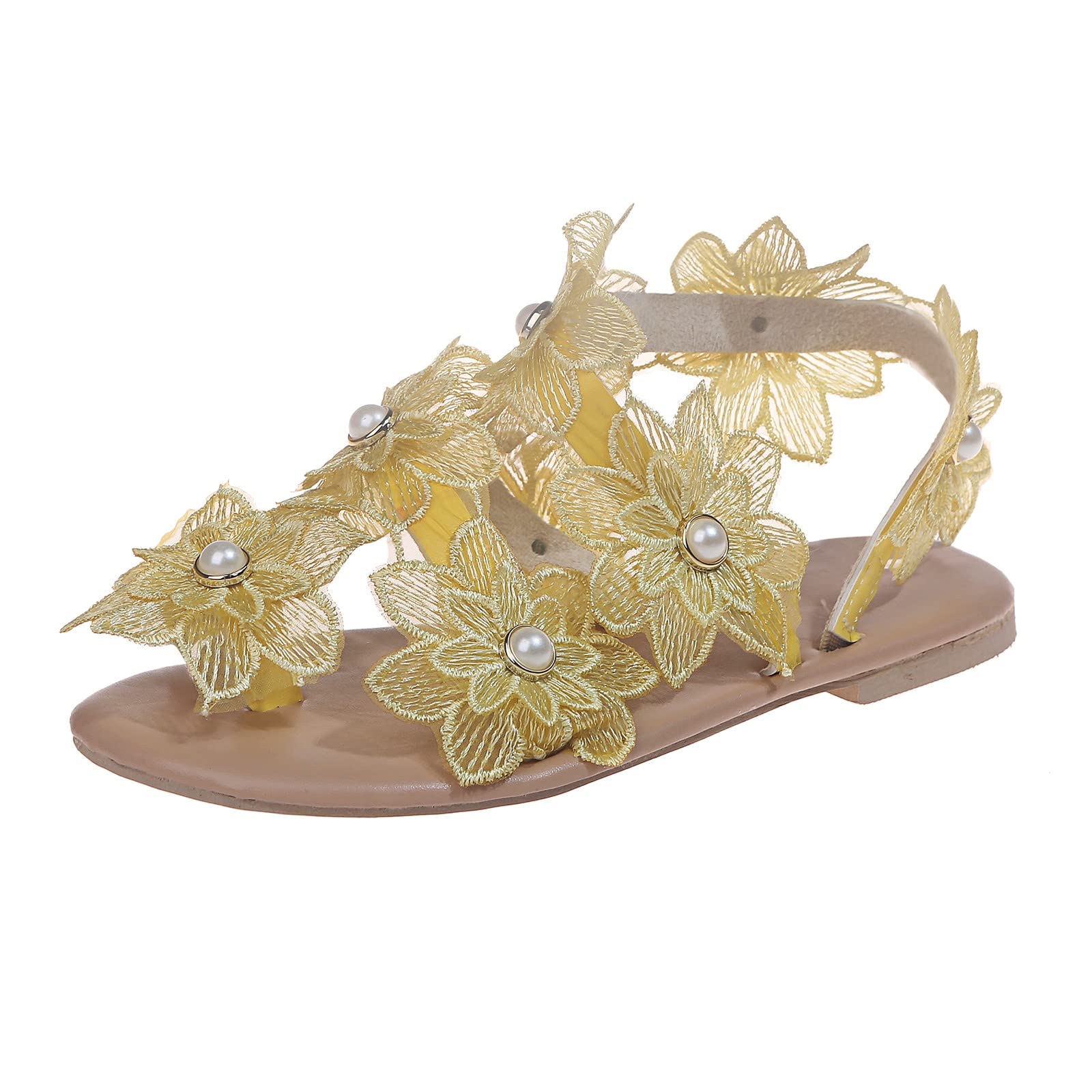 【PORTERNA】Roman Flower Sandals Girls Sandals Summer Soft Sole Shoes,Girls Floral Roman
