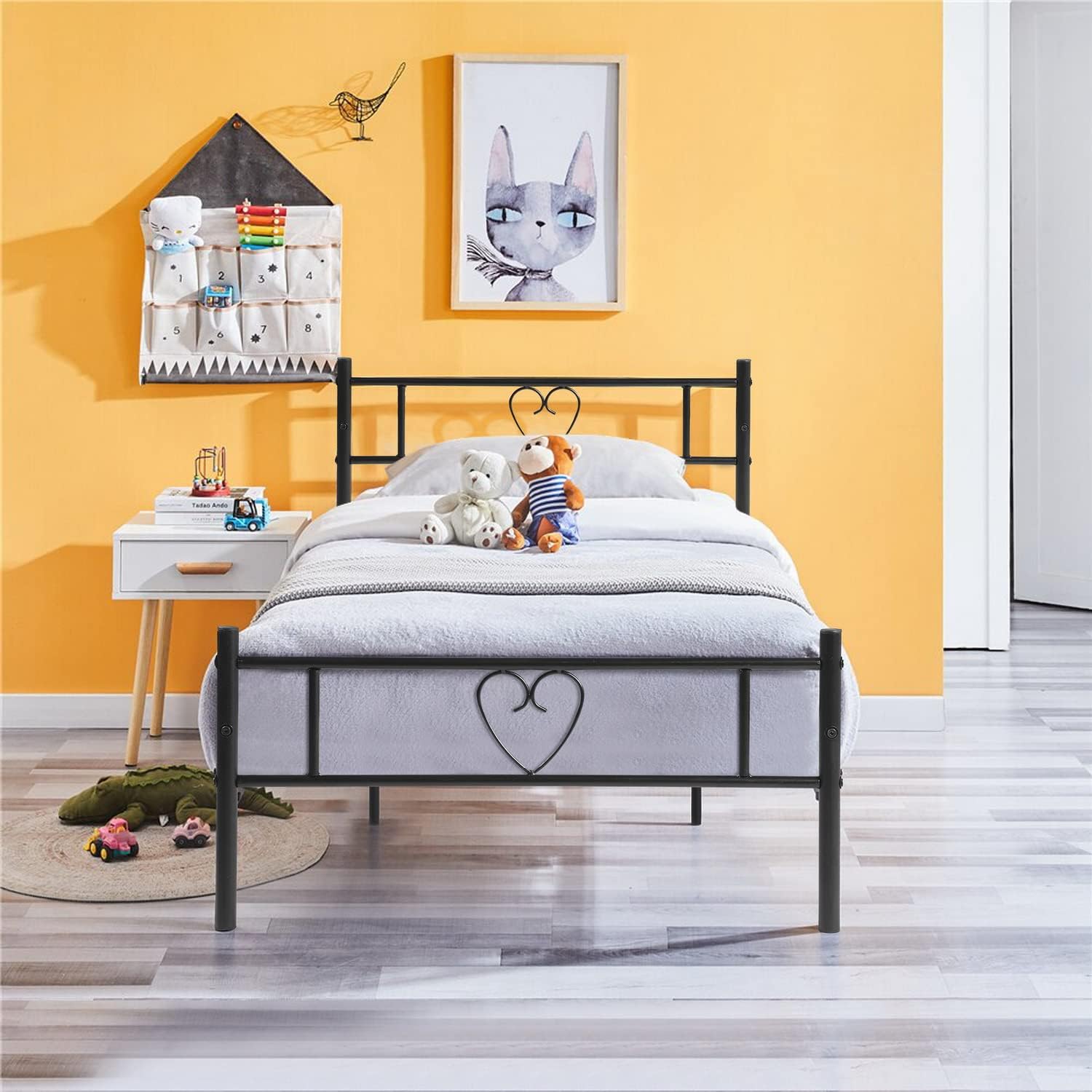 Cadre De Lit Simple 90x190cm FetiNes - Métal Moderne Avec Lattes - Noir Pour Enfant Ou Adulte
