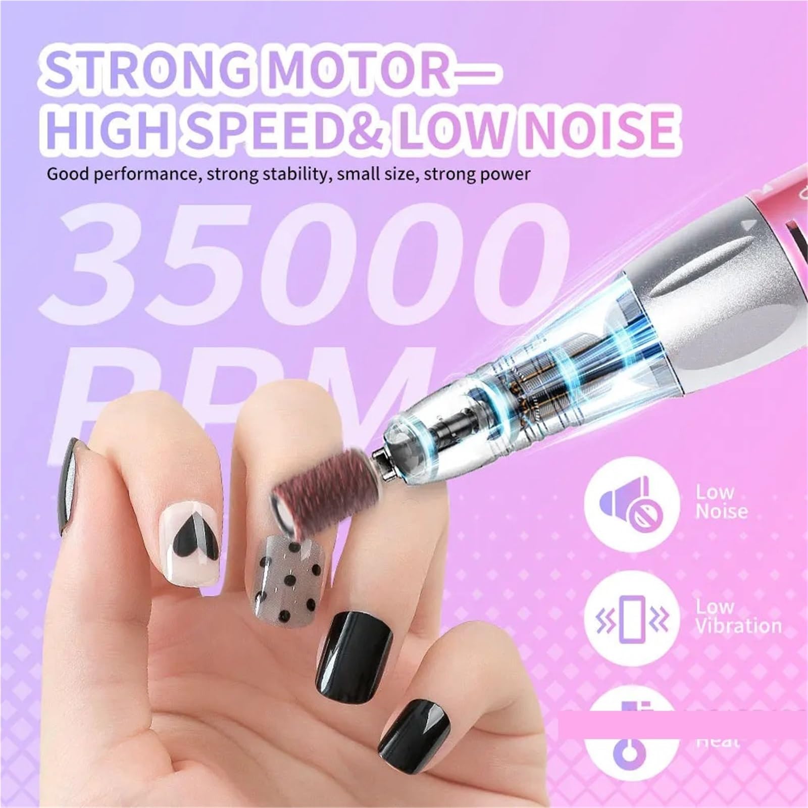 Lampa LED do paznokci, Akumulatorowa lampa UV LED do paznokci o mocy 96 W i frezarka z diamentowym wzorem w kształcie serca polerowania suszenia manicure(UV Lamp)