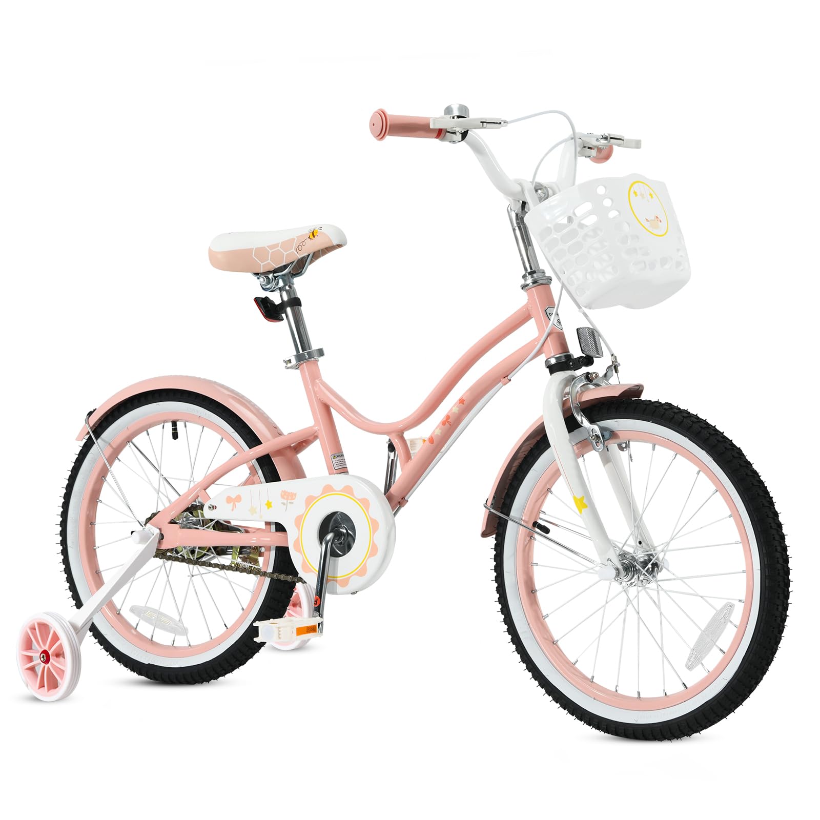 GYMAX Girls Bike for Toddler & Kids Aged 6-9, 18 Inch Kids Bicycle w/Training Wheels, Basket, Bell & Kickstand, Kids Bike w/Dual Handbrake, Adjustable Handlebar & Saddle