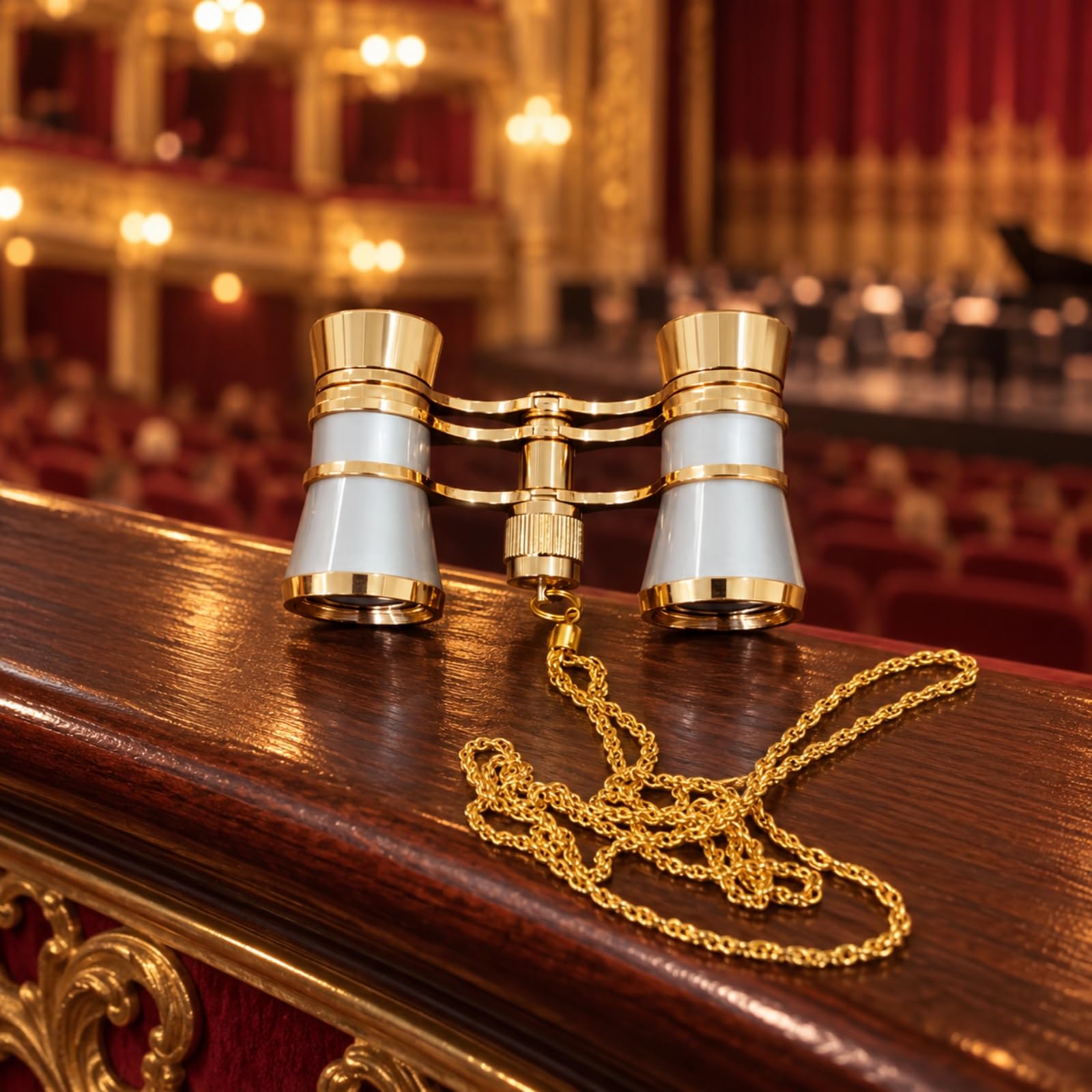 Kompaktes Opernglas mit Kettentragegurt Kompakt 3x25 Opernglas mit Klappbrücke Tragbar Theaterglas Griff und Kette für Oper, Konzerte, Gold
