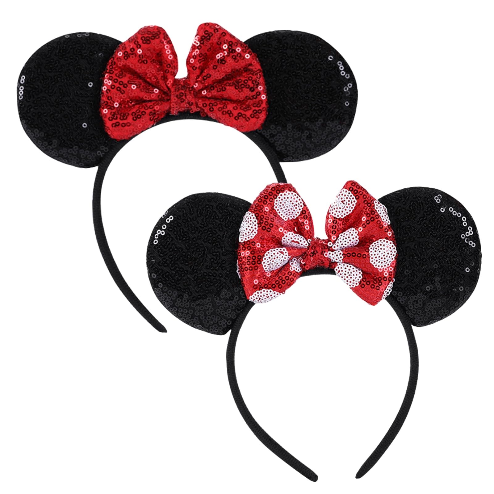 socathey 2PCS Mouse Ears Headband for Women, Shiny Sequin Bow Mouse Headbands for Birthday Party & Theme Paradise ?DR?