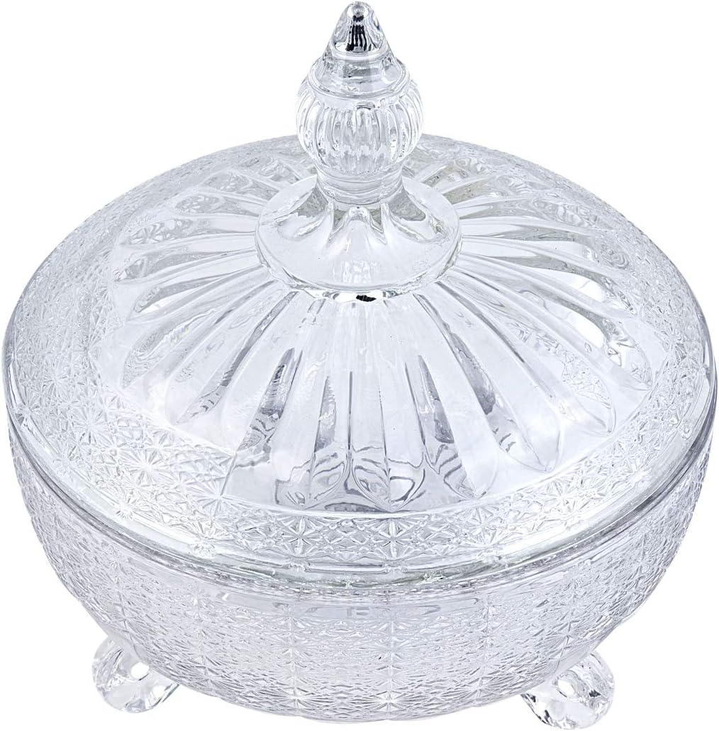 Delcasa Candy Jar with Lid - Transparent Glass Storage Jar - Glass Storage Container Jar for Sweet Sugar Candy - Decorative Candy Jar - Candy Bowl Container with Lid - Crystal Covered Storage Jar
