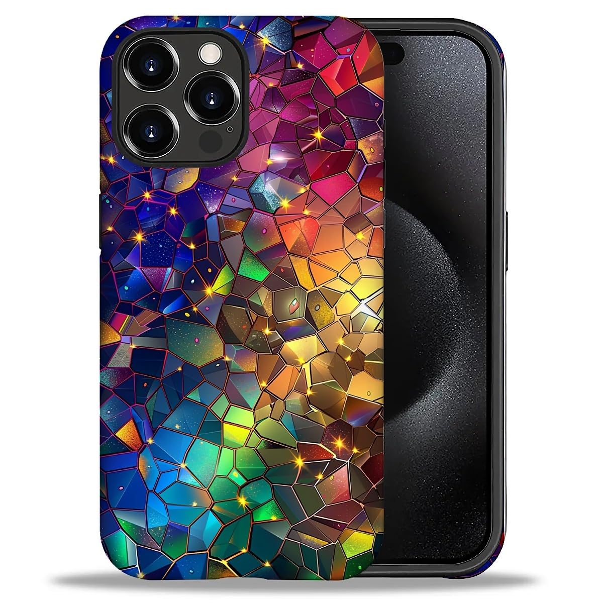 Kapadiy Compatible with iPhone 16 Pro Case,Stained Glass Celestial for Woman Men Full Body Protective Cover Shockproof 2 in 1 Silicone + Hard PC