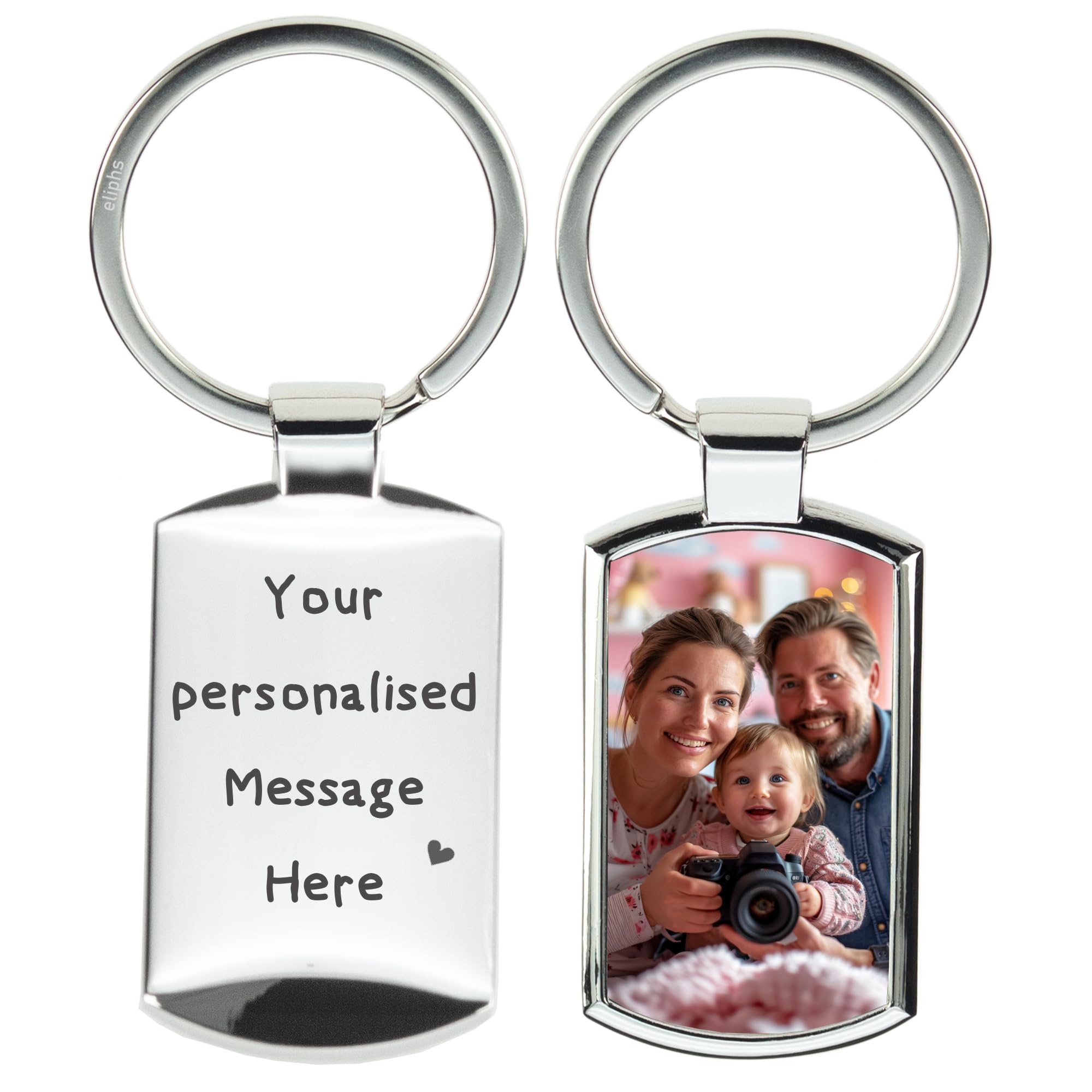 Eliphs Personalised Photo Keyring, Engraved, Custom Text, Gift for Grandad, Mum, Dad, Women, Love, Birthdays, Fathers Day, Mothers Day, Christmas, Valentine's Day - Keepsake Keychain