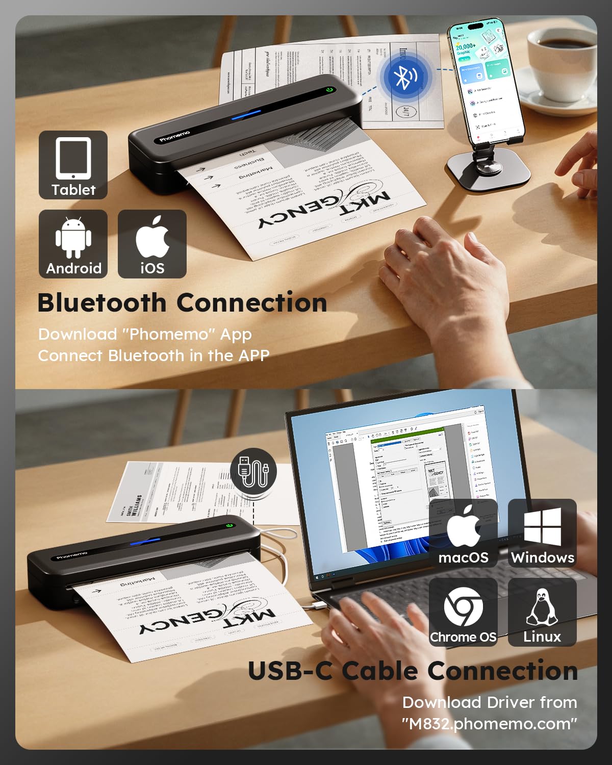 Amazon.com : Phomemo M832 Wireless Portable Thermal Printer Black