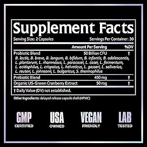 Undone By Nature Probiotic for Women, 50 Billion CFU Women's Probiotics with Prebiotics, Plus US-Grown Cranberry, GI Support, Women's Health, Triple Protection System, Delayed Release, 60 Capsules