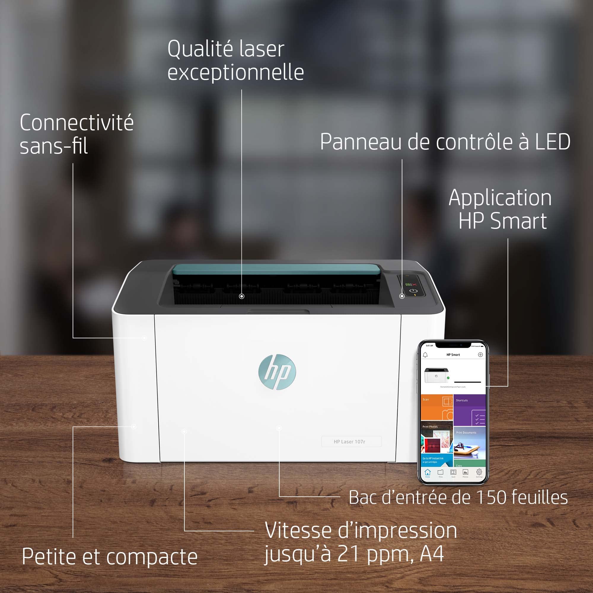HP Laser 107r Imprimante Laser - Monochrome (Impression, A4, HP Smart)