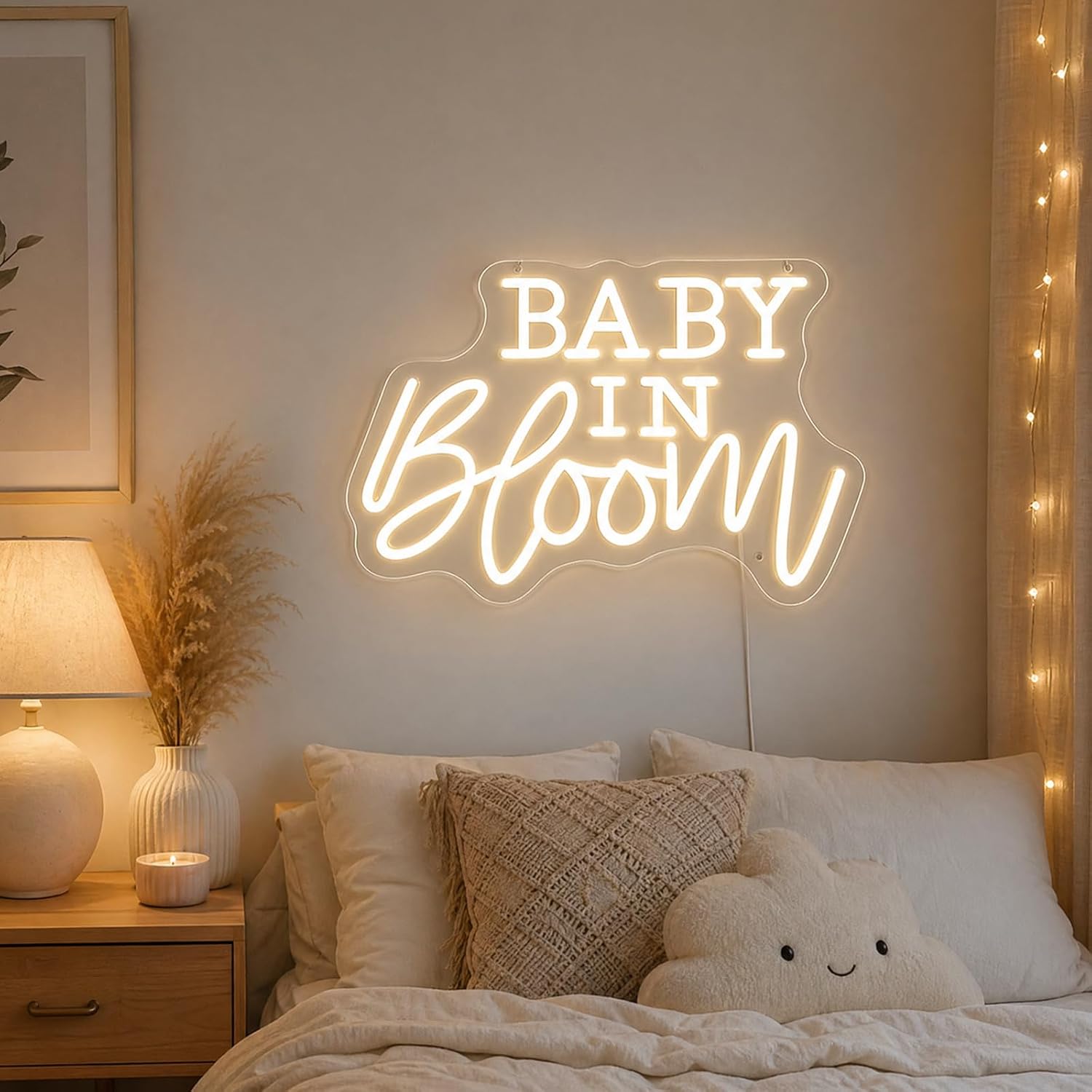 Baby in Bloom Led Neon Sign for Wall Decor White Word Light Up Sign Led Quotes Sign Baby Shower Customizable Lights Sign for Home Party Wall Decor,Size:26inch