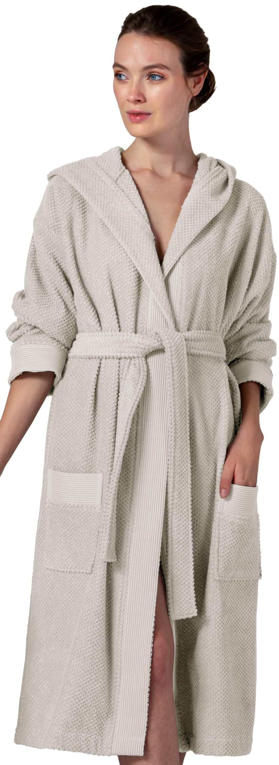 SEYANTE Organic Turkish Cotton Terry Hooded Kimono Bathrobe Robe for Women