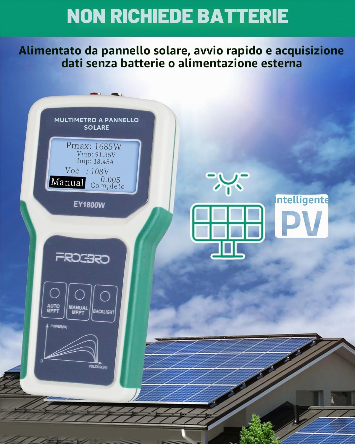Pannello solare EY-1800 W, multimetro migliorato, con display LCD trasparente, strumento Smart MPPT per test solari