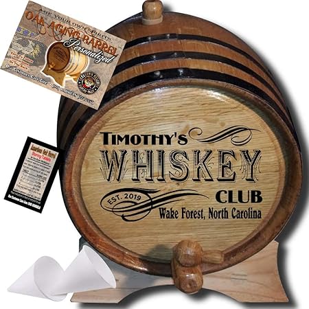 Amazon Com Personalized American Oak Whiskey Aging Barrel 203 Custom Engraved Barrel From Skeeter S Reserve Outlaw Gear Made By American Oak Barrel Natural Oak Black Hoops 2 Liter Home Kitchen