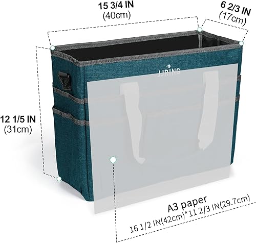 Miniatura 2 de JJRING Bolsa Organizadora para Manualidades, Caddy Grande de Almacenamiento de Arte con Múltiples Bolsillos, Bolsa de Costura Azul Verdosa