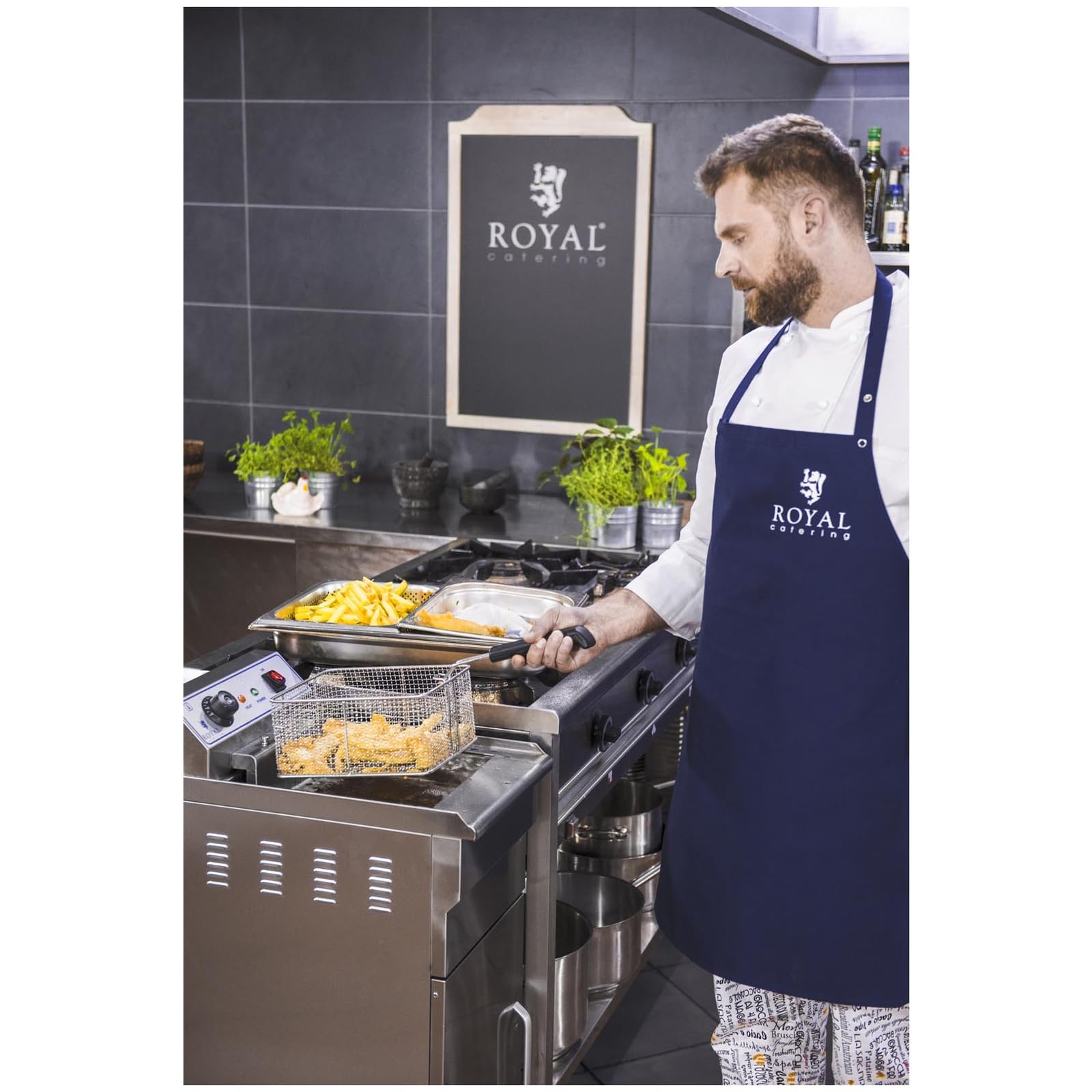 Royal Catering Friteuse avec meuble (16 L, 6000 W, 400 V, 60 – 200 °C, 34 x 53 x 94 cm, acier inoxydable, panier et couvercle)