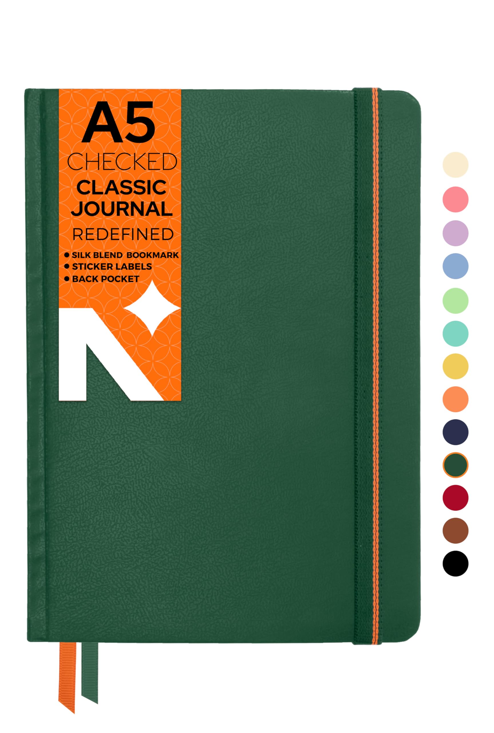 NEORAH — A5 Squared Classic Notebook -110 Gsm(210x148mm) -Hardcover Checked Journal| Includes Book Marks| BackPocket |Sticker Label - Office Notebook Journal 160pages|Completely HANDMADE (DARK GREEN)-image-13
