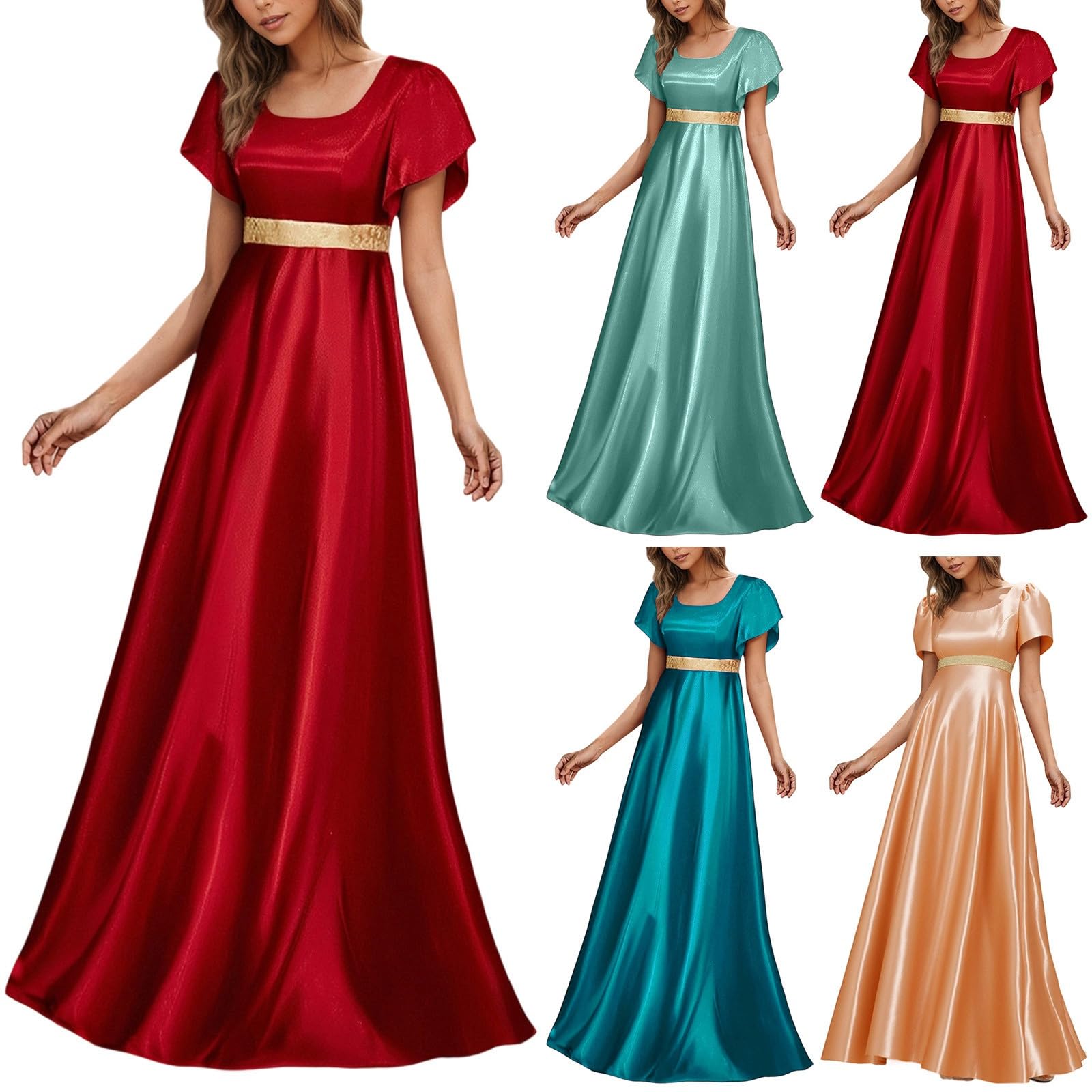 Regency, abito da donna in raso, abito da ballo medievale, abito vittoriano, maniche a sbuffo, a vita alta, per il tempo libero, per il rinascimento, per matrimonio, cosplay, Halloween