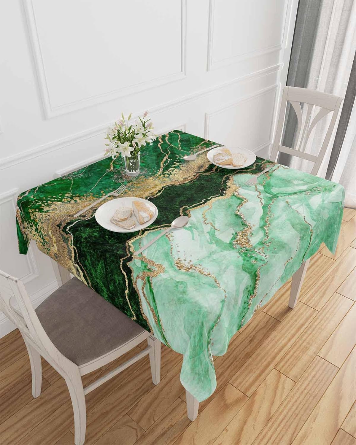 Square Marbling Gradient Green Tablecloth Waterproof