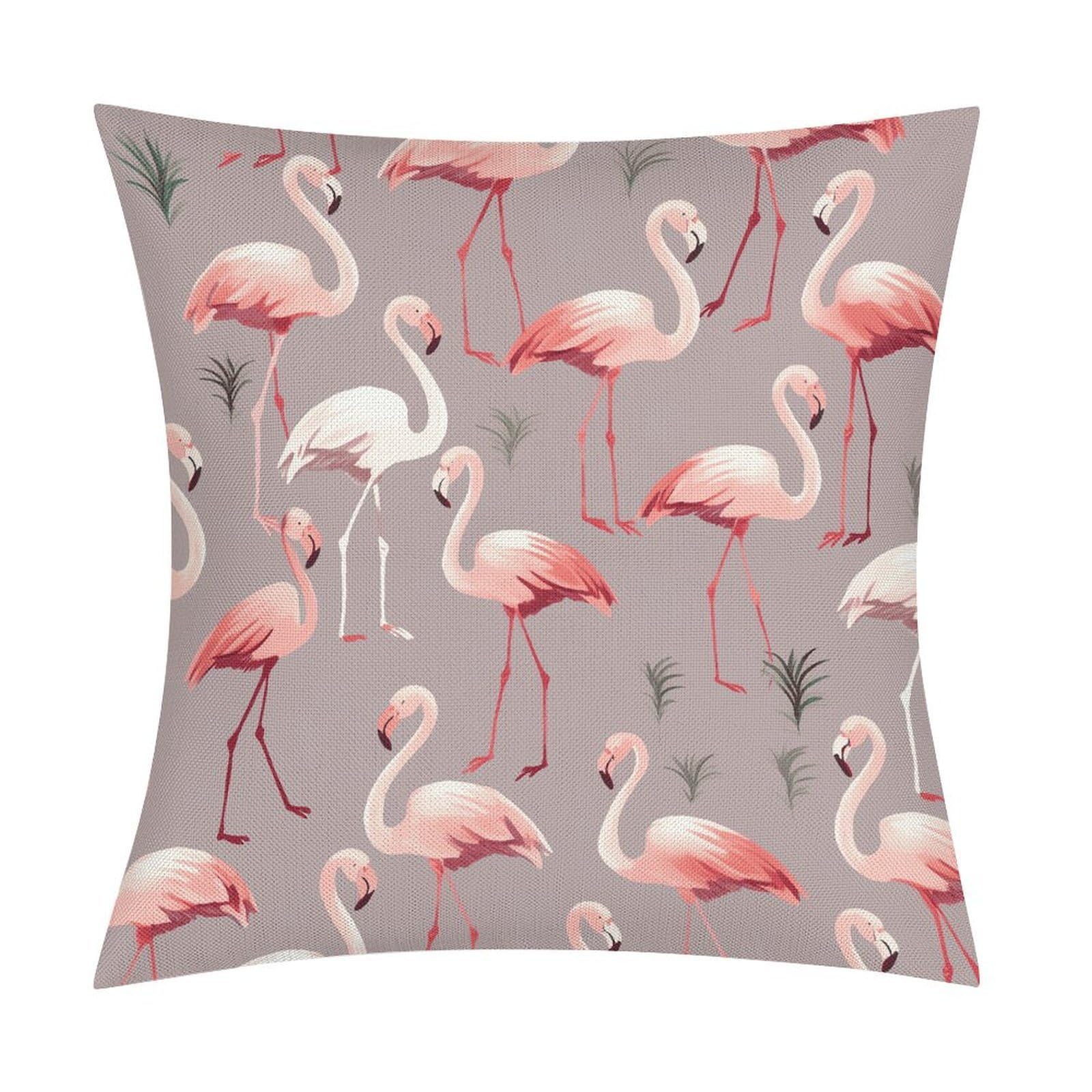 LZQPOEAS Pink Flamingo Pattern Throw Pillow Covers, Waterproof Faux Linen Pillow Cases with Invisible Zipper, Decorative Square Cushion Covers for Sofa Couch Living Room Bedroom 18x18 Inch