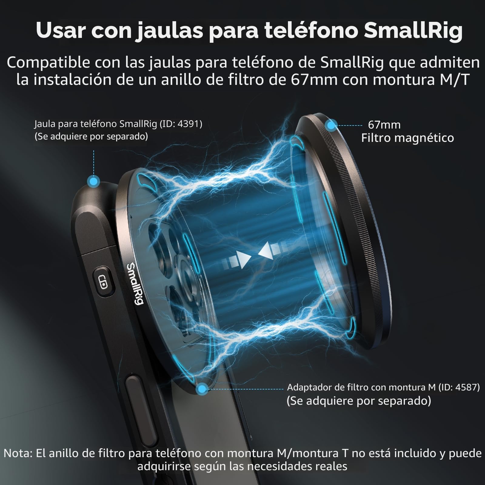SMALLRIG Kit de Filtro de Lente Magnético 5 en 1 de 67mm: VND + CPL + Black Mist 1/4 + Anillo Adaptador Roscado + Cubierta de Lente Magnética + Bolsa de Almacenamiento + Paño de Limpieza - 4726