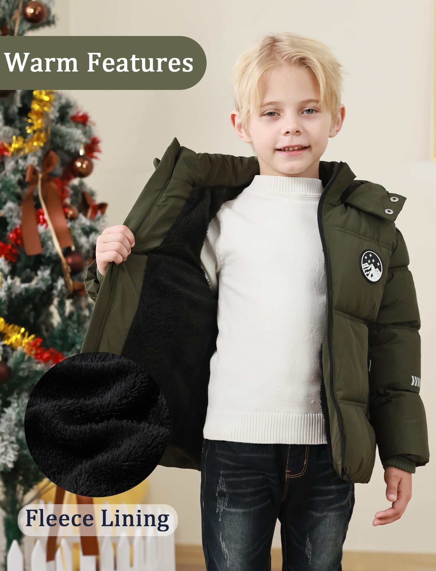 FEOYA Garçon Manteau Polaire Chauffante Pour Enfant Doudoune D'Hiver À Capuche Ado Blouson Chaude Compressible Veste Imperméable Coupe Vent Épaisseur Puffer 4-12 Ans