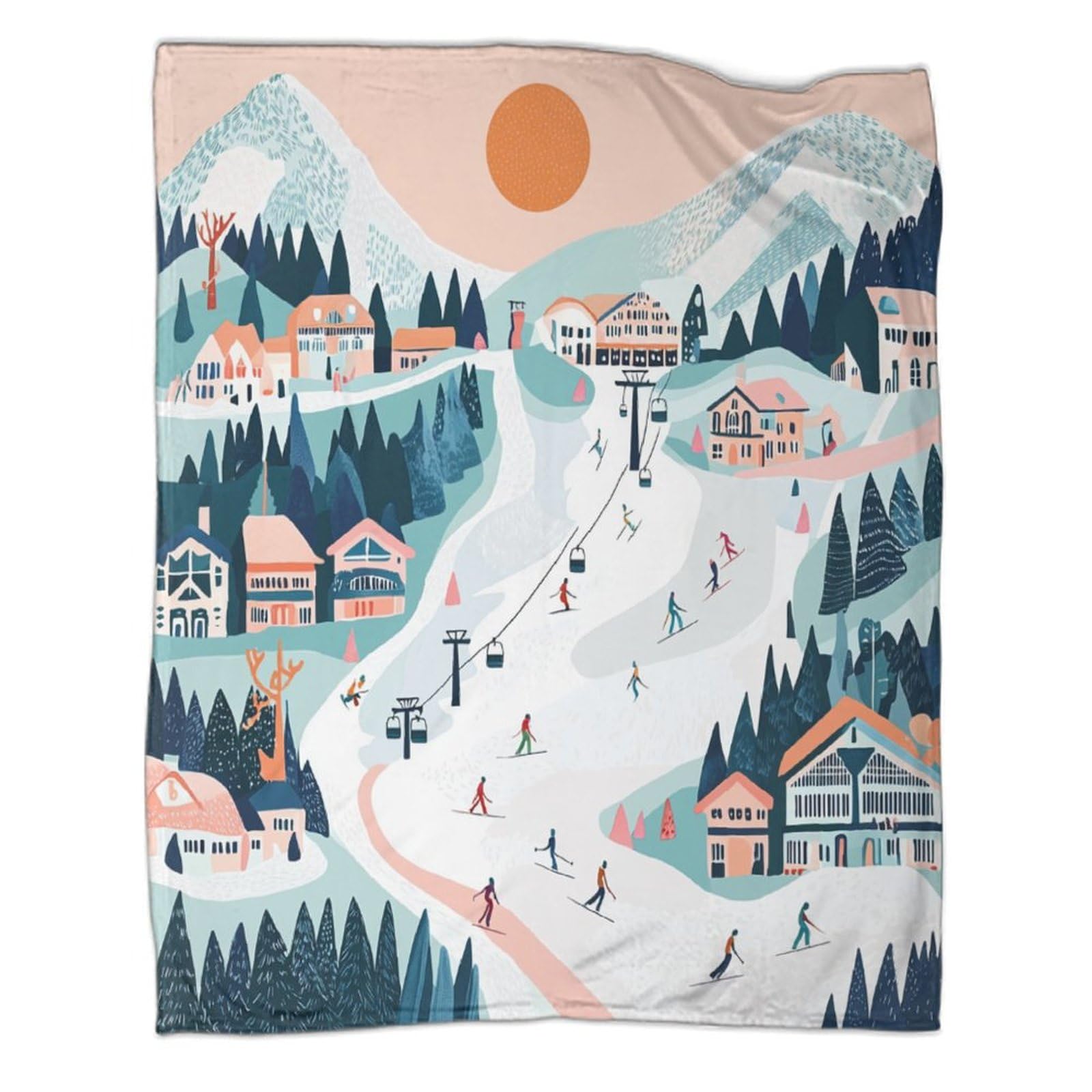 Couverture flanelle ski 3D 200x230 cm chaude pour adulte
