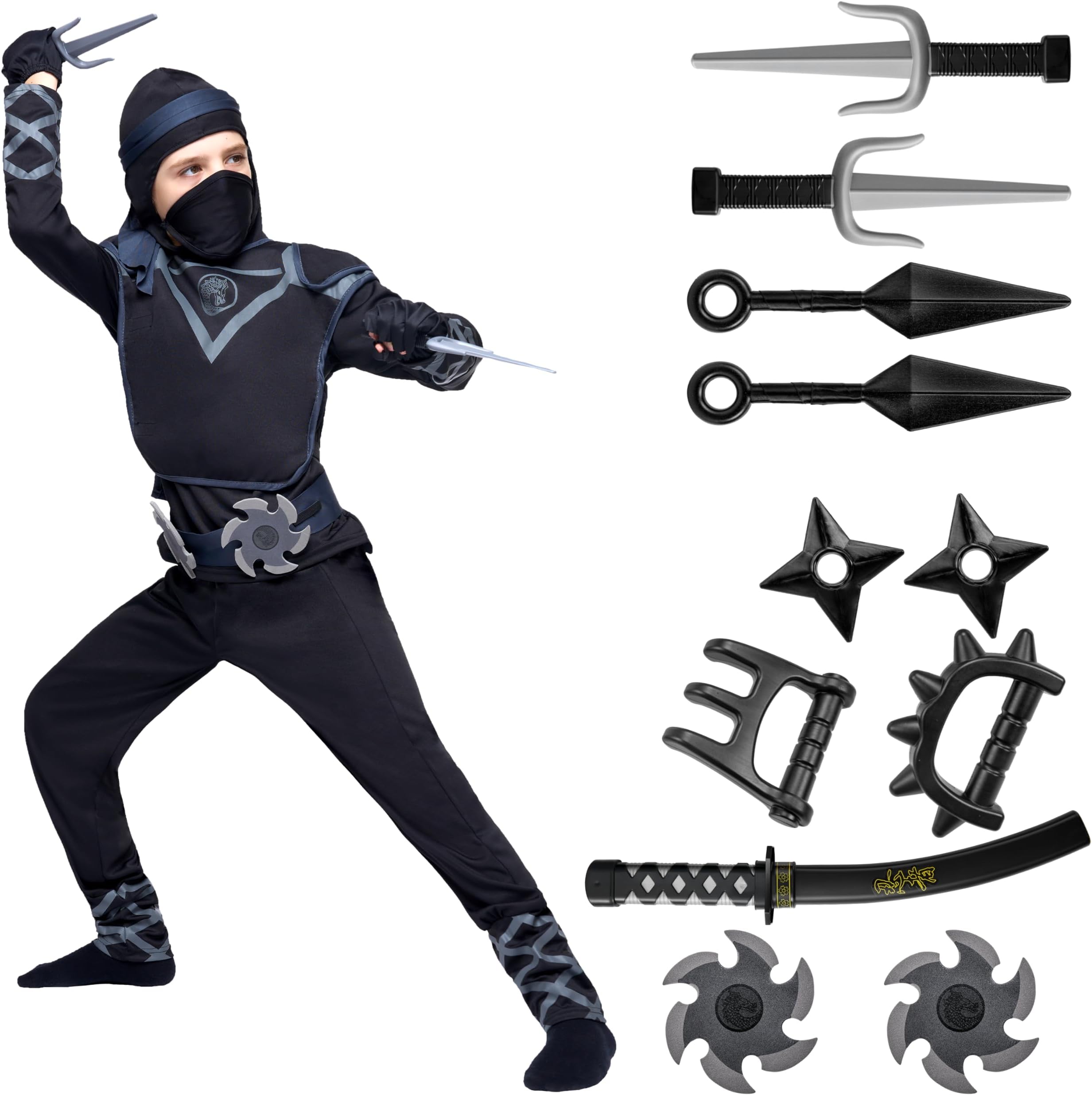 Spooktacular Creations Kids Ninja Costume, Child Boy Black Ninja Costume for Kids Toddler Halloween Dress up Party