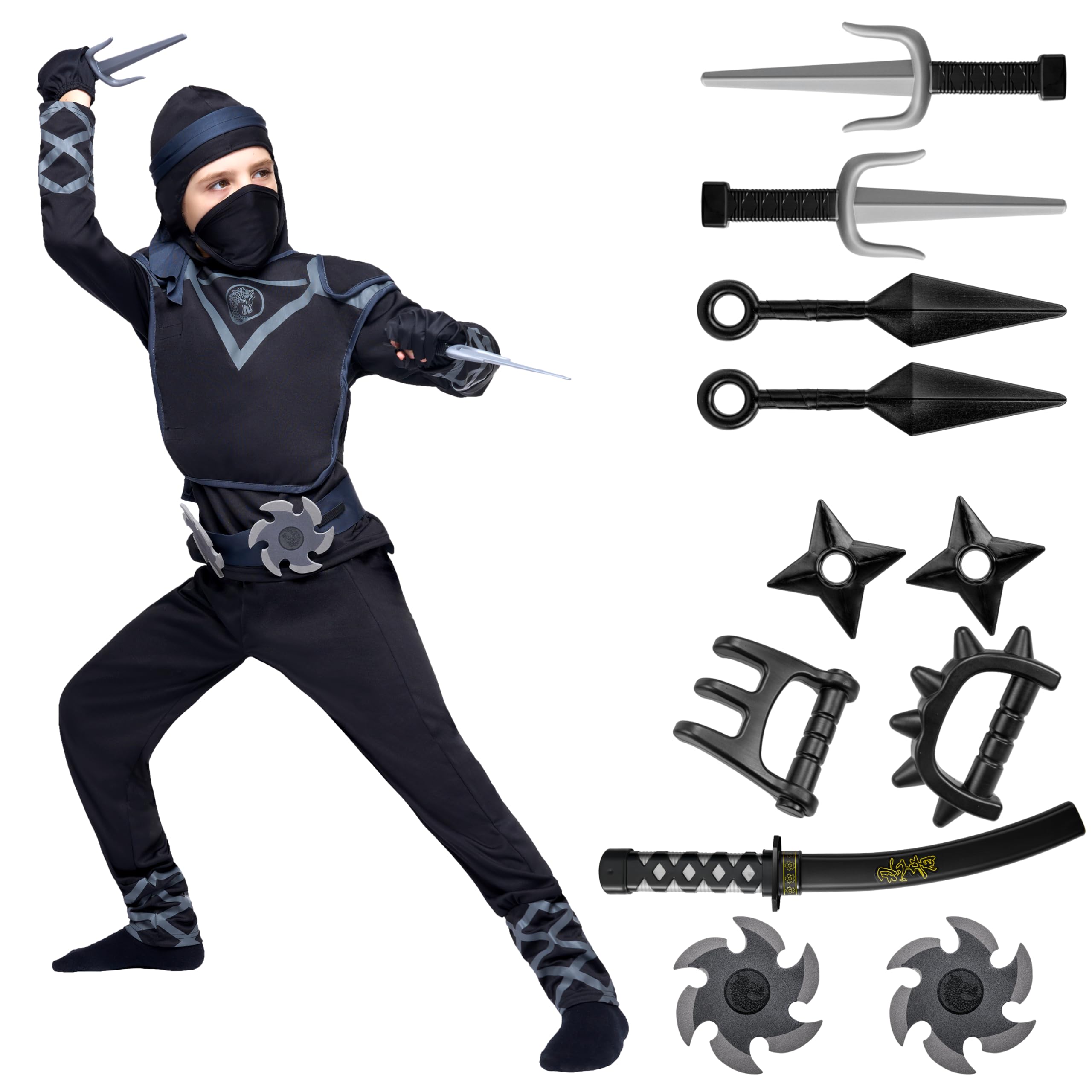 Kids Ninja Costume, Child Boy Black Ninja Costume for Kids Toddler Halloween Dress up Party
