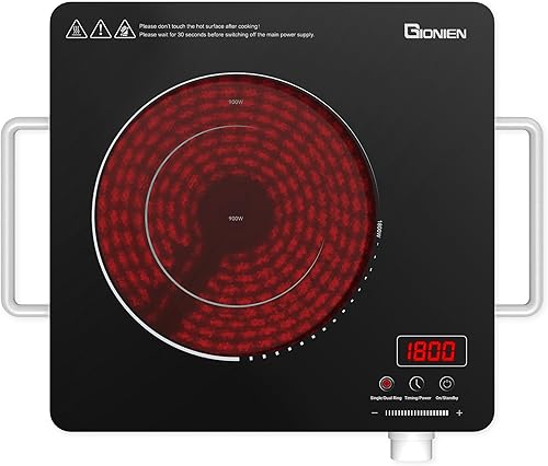 GIONIEN Estufa eléctrica de 1 quemador de 110 V, estufa eléctrica portátil con asa, quemador de encimera de cerámica, control de perilla,