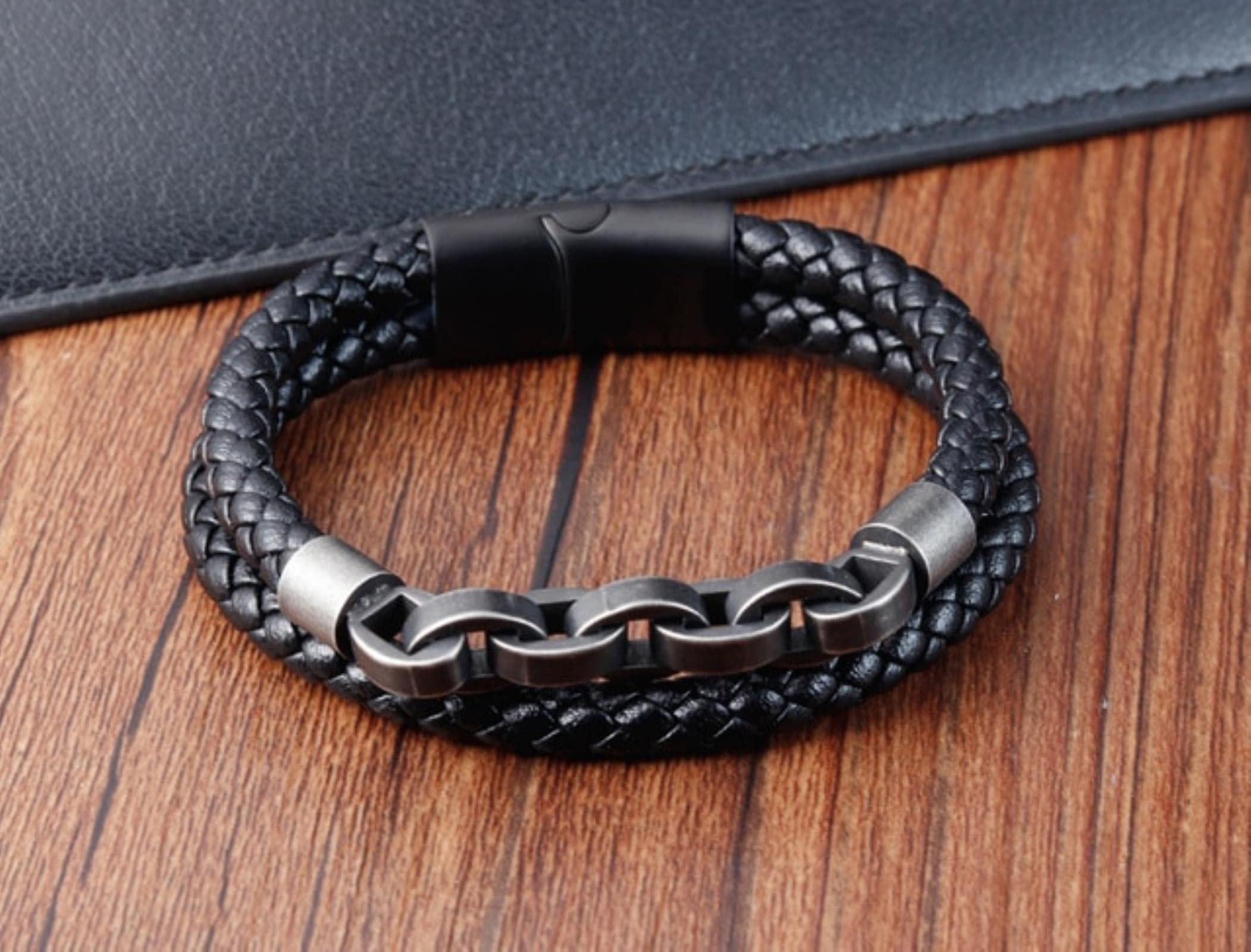 DAOMEI New Braided Leather Men Bracelet Classic Hand-woven Magnetic Buckle Multi-layer Leather Bracelet For Men Jewelry Gift
