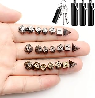 21 Pcs Mini Dice Set, DND Dice Metal Micro Miniature Dices with EDC Keychain Case Portable Role Playing Tiny Keychain DND Dices Tools & Gifts for D&D Player TTRPG Gamer or Dungeon Master
