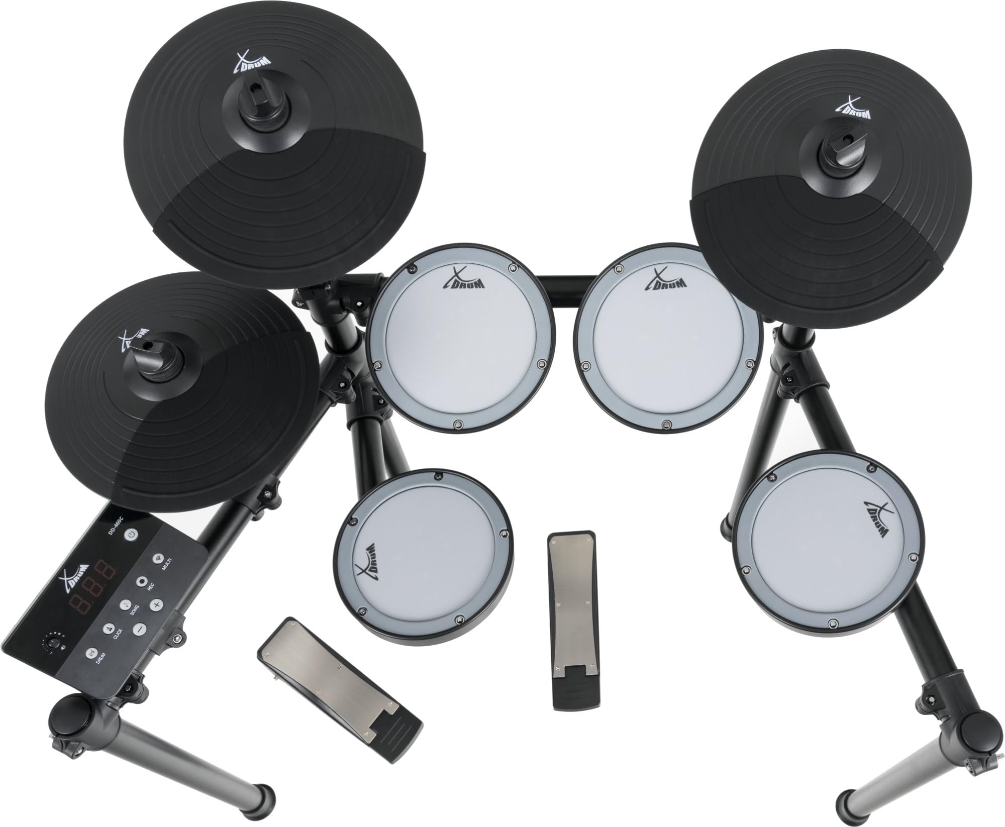 XDrum DD-460C E-Drum Kit Home Set, Batería electrónica con Mesh Heads | 4x pads de caja/tom de 8" de zona única, 1x controlador de kick, 3x pads de platillo de 10" de doble zona, Incluye rack, 5 mm