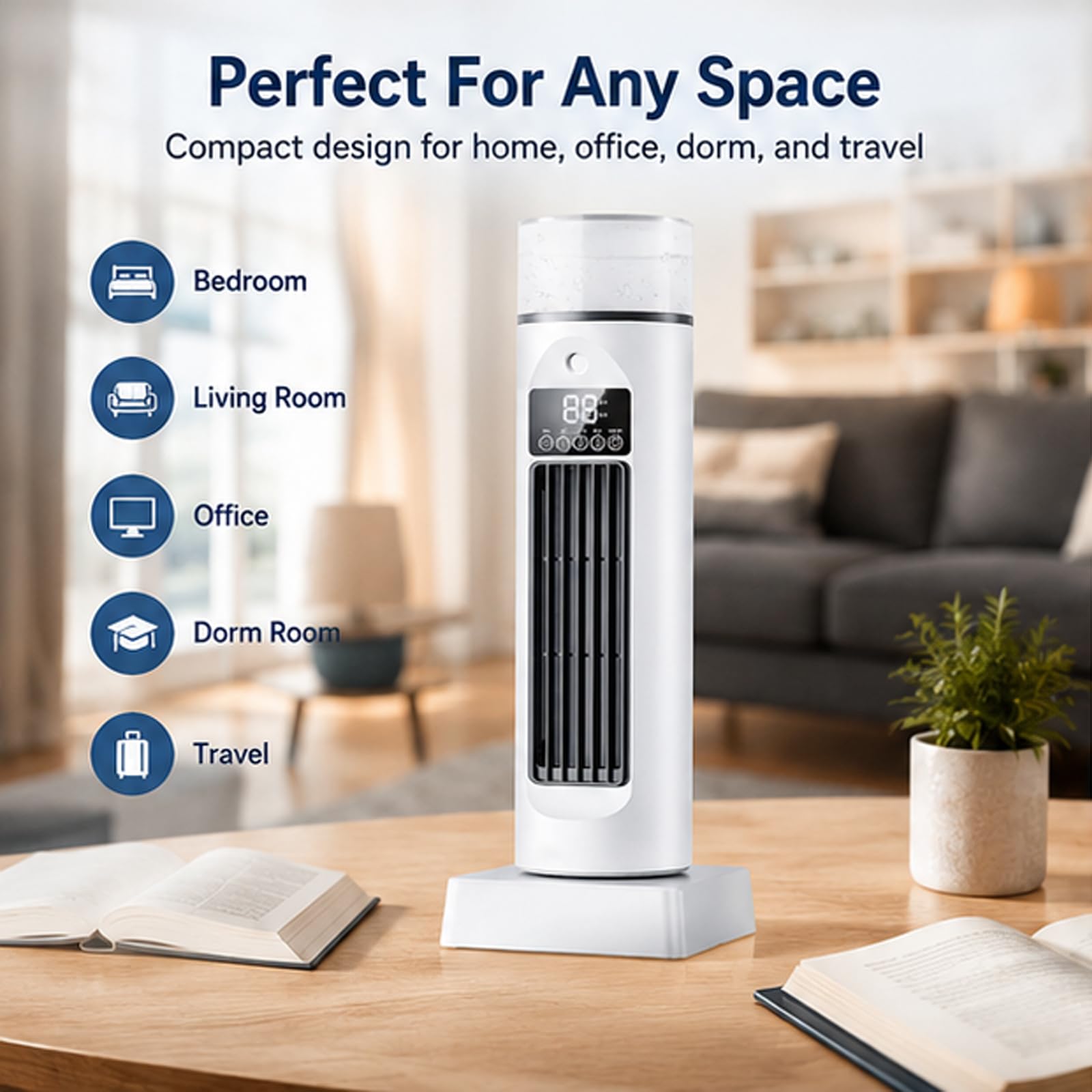 Ventilatore per condizionatore d'aria senza fili, ventola di raffreddamento ad aria a torre con 6 velocità e telecomando per camera da letto, soggiorno, ufficio camper blue