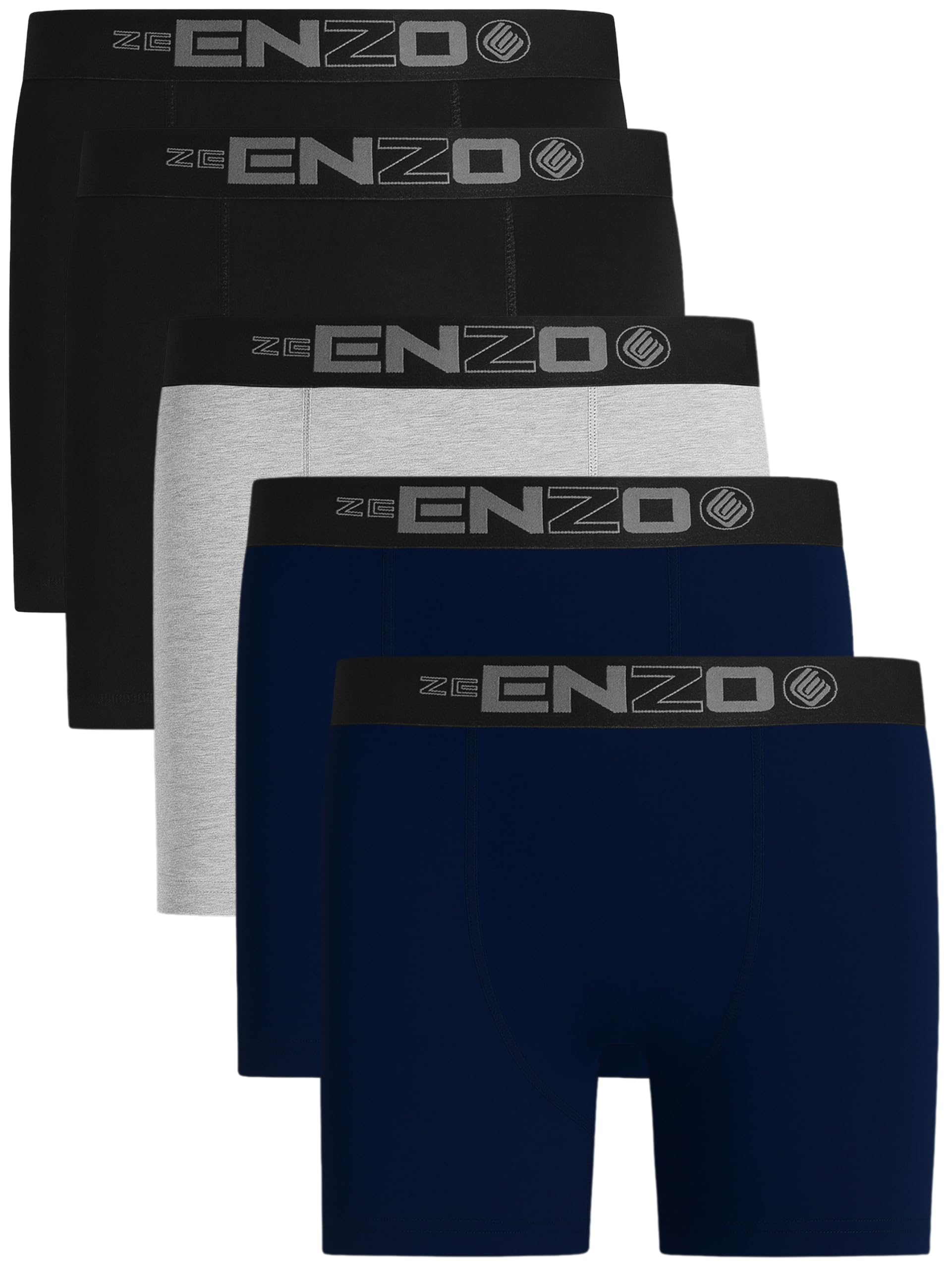 989Zé Enzo Men's Blk/Blk/Nvy/Nvy/Gry (5 Pack) Boxers Shorts 5 Pack Cotton Underwear Trunks Breathable, Soft And Stretchy Multipack Gift Set From S - 4XL Ezbx669 Black/Black///Gry 4XL