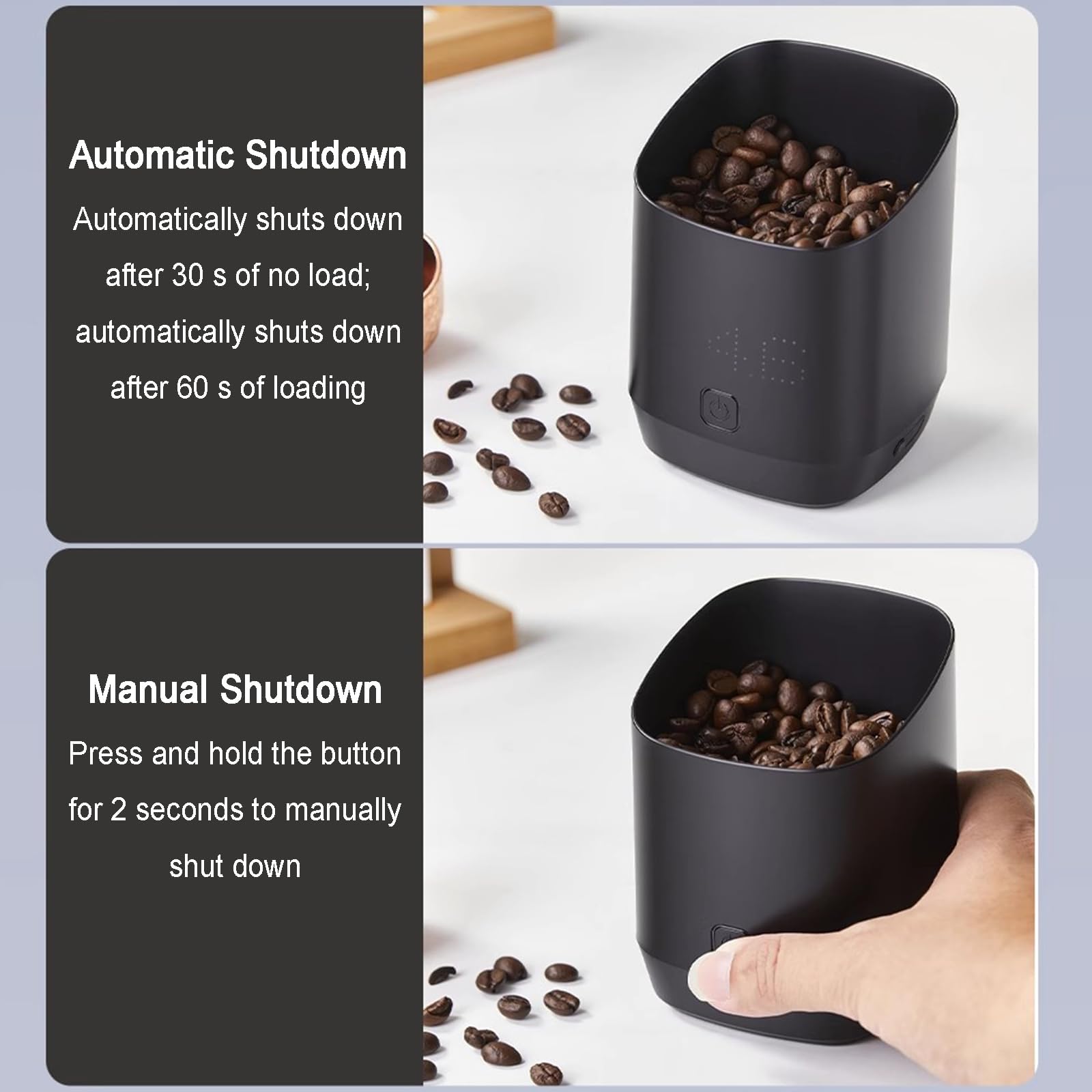 Taza dosificadora de café recargable con pantalla LED, escala de precisión de 0,1 g, capacidad de 500 g y apagado automático de 60 segundos para medir café molido