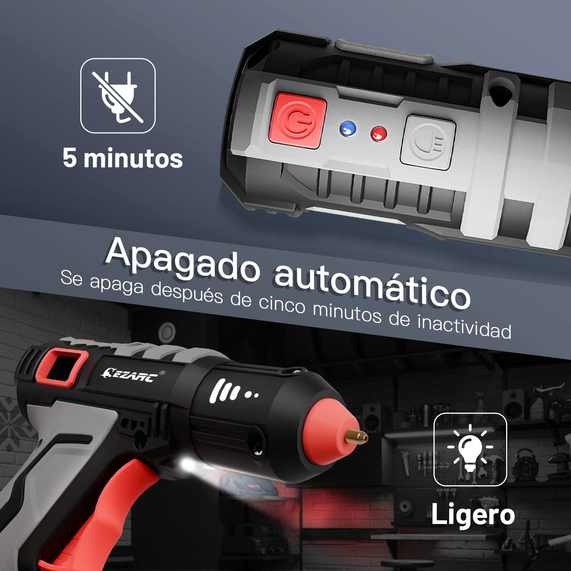 EZARC Pistola de pegamento térmico inalámbrica con 30 barras de pegamento mini, kit de pistola de pegamento mini con calentamiento rápido en 15 segundos, apagado automático inteligente, Gris