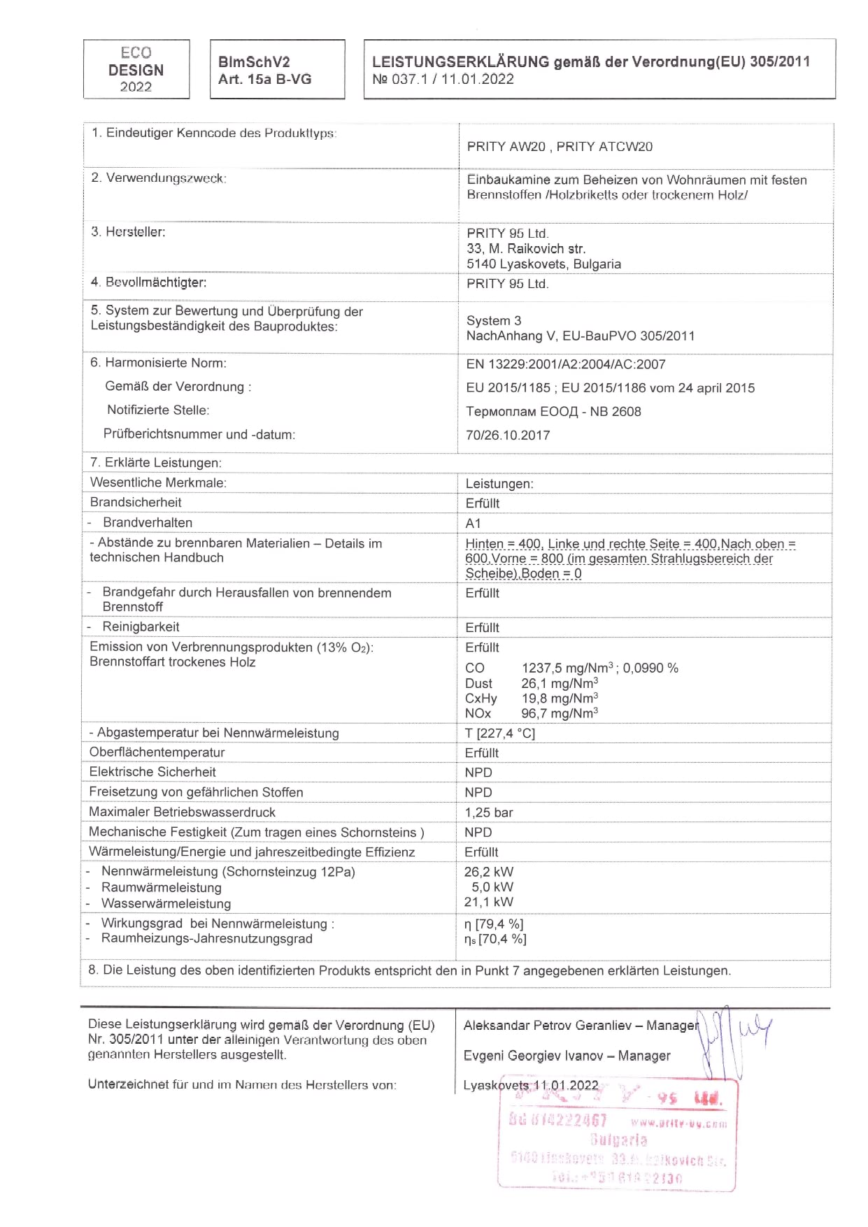 Prity АW20 - Stufa a legna con inserto integrato