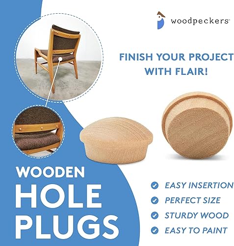 Miniatura 6 de Tapones para agujeros de madera de 14 de pulgada, paquete de 100 tapones de madera con botón de arce para agujeros de tornillo, por Woodpeckers