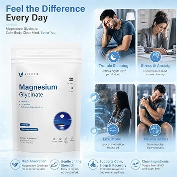 VELOTO Magnesium Glycinate Calm Drink Mix, Sugar Free Magnesium Supplement