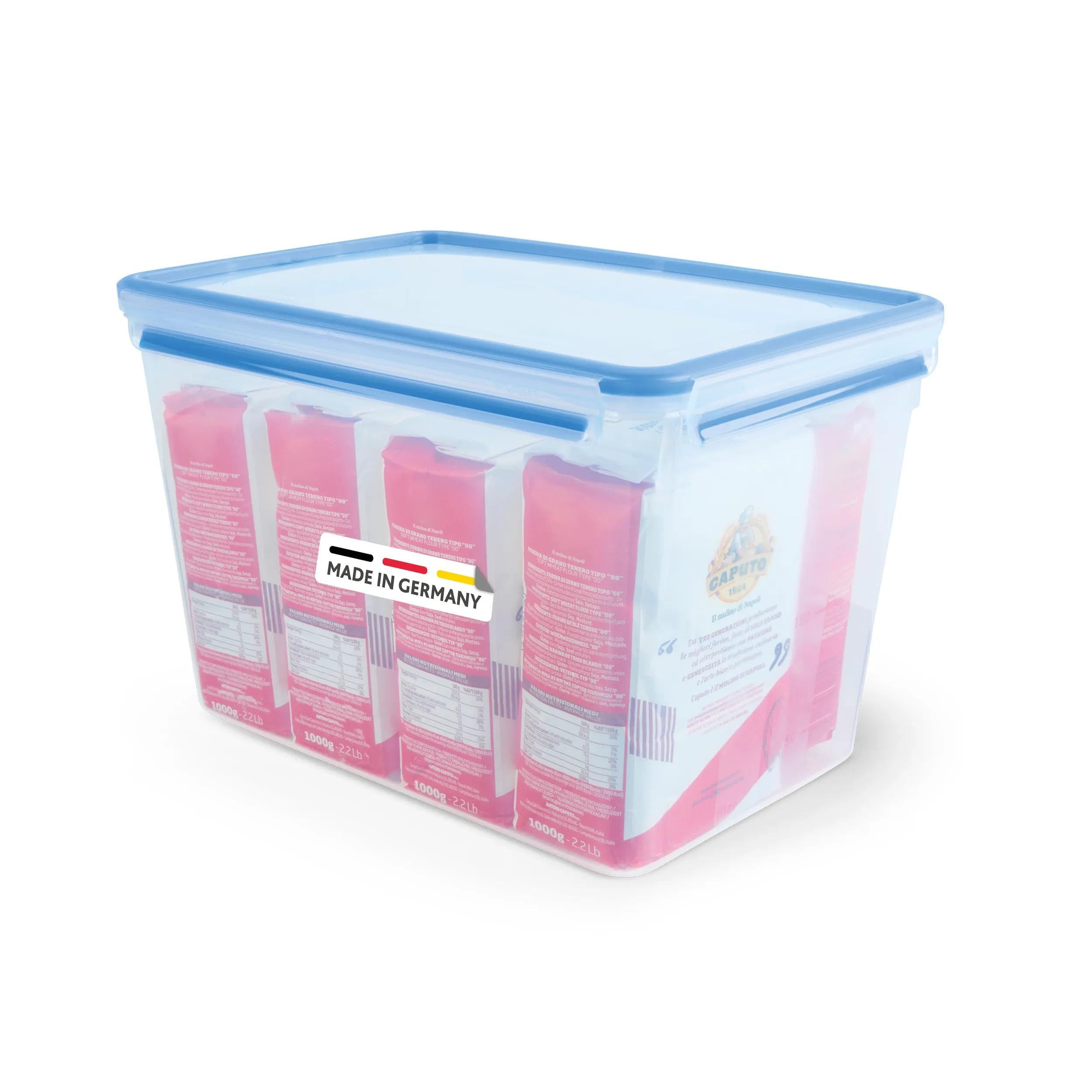 Emsa 508549 Contenitore per alimenti rettangolare con coperchio, 10,6 litri, trasparente / blu, Clip & Chiudi