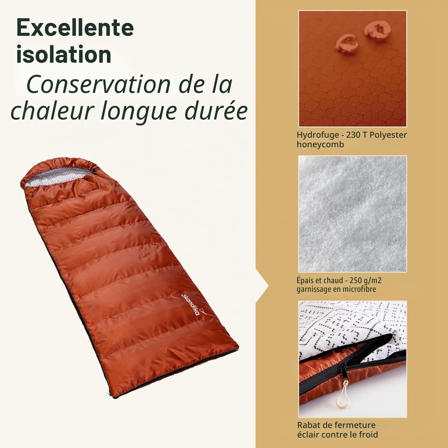 Skandika Sac de couchage Iceland - Avec doublure intérieure en polycoton - Pour adulte - Peut être couplé - 3 saisons - Jusqu'à 5 °C - 220 x 80 cm - Sac de compression - Pour l'hiver et l'extérieur