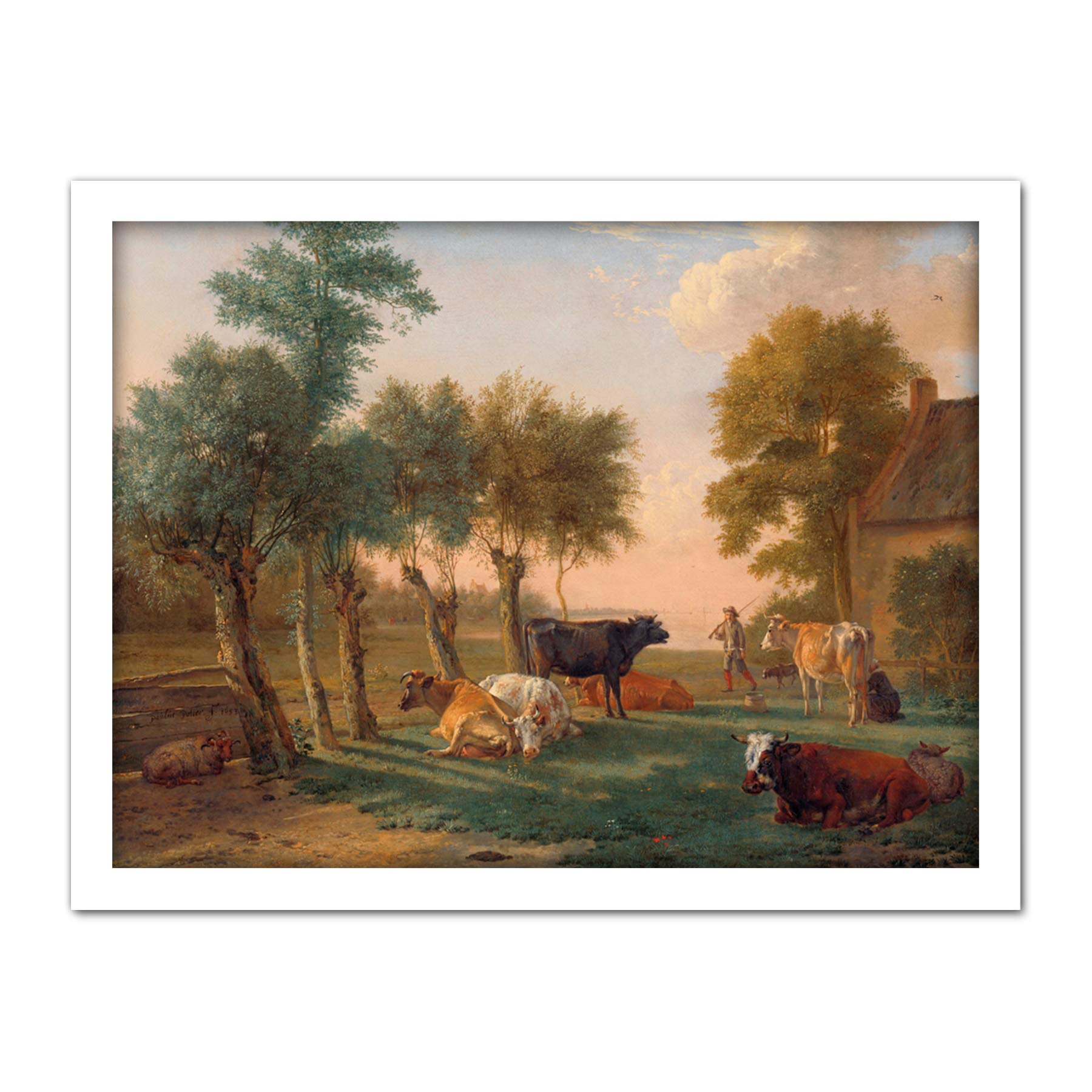 Artery8 Paul Gabriel Cows In A Meadow Near A Farm Painting Artwork Framed Wall Art Print 18X24 Inch