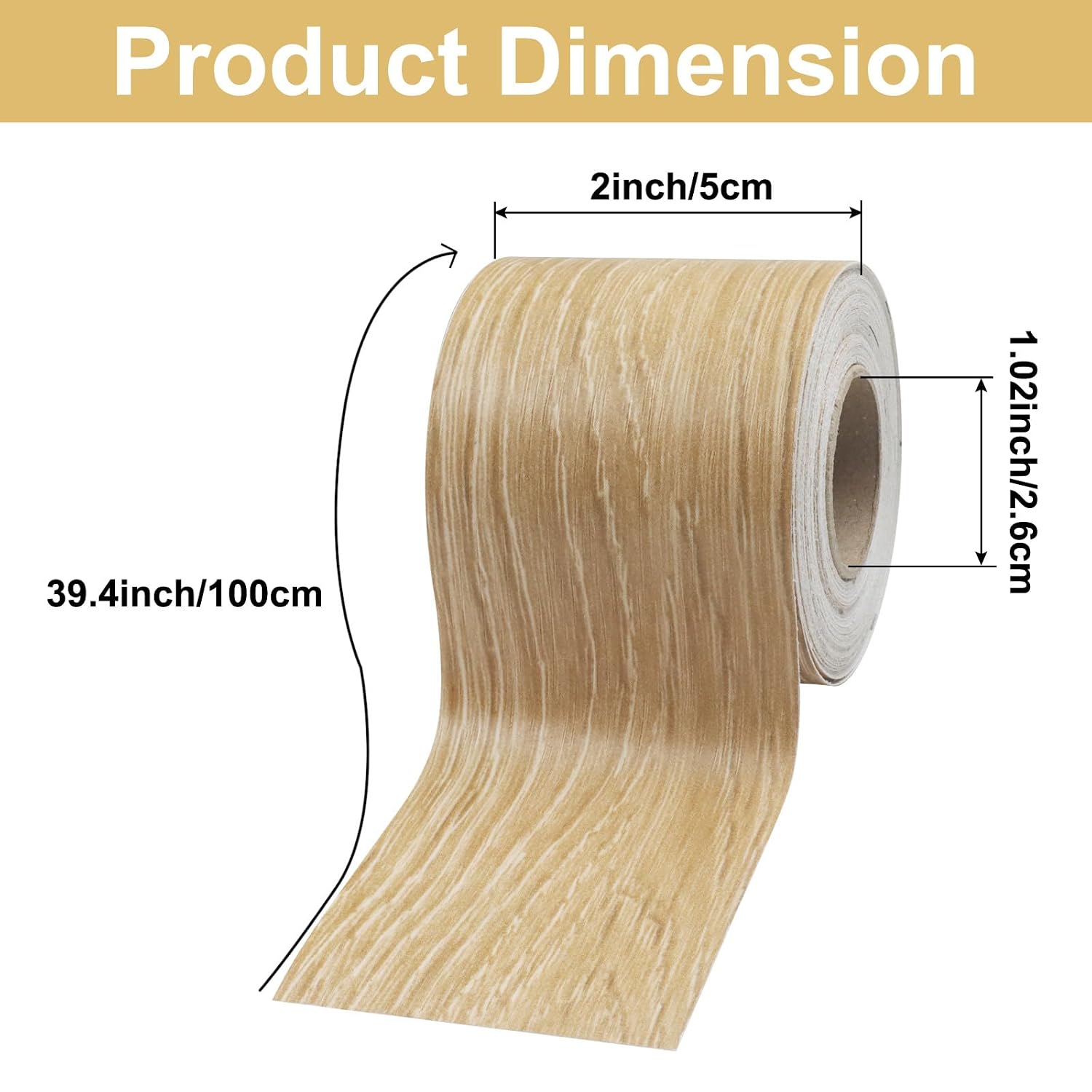 BokWin 1 Pack Wood Grain Repair Tape Self Adhesive Repair Patch for Furniture Floors Tables Doors DIY Projects 2 Inch x 33 Ft Yellow Oak Grain Home Decor Fix
