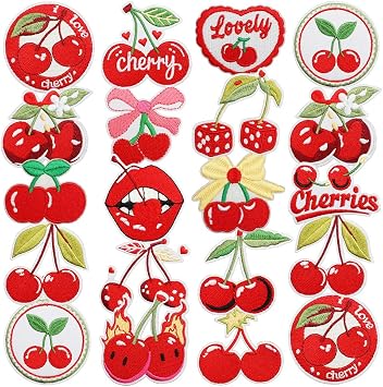20 Pcs Red Cherry Bow Coquette Patch,Iron On/Sew On Cherry Embroidered Applique Patch for Clothes Backpacks Hats, Cute Girly Sweet Fruit DIY Girl Gifts Applique Accessories for Mom Sisters Bestie
