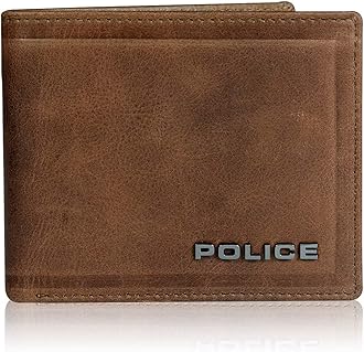 PoliceMen's Metal Bi-Fold Coin Wallet | Leather Purse with 4 Card Slot, 2 Currency Compartment, 2 Slip-in Pockets, 1 Coin Pocket - Brown