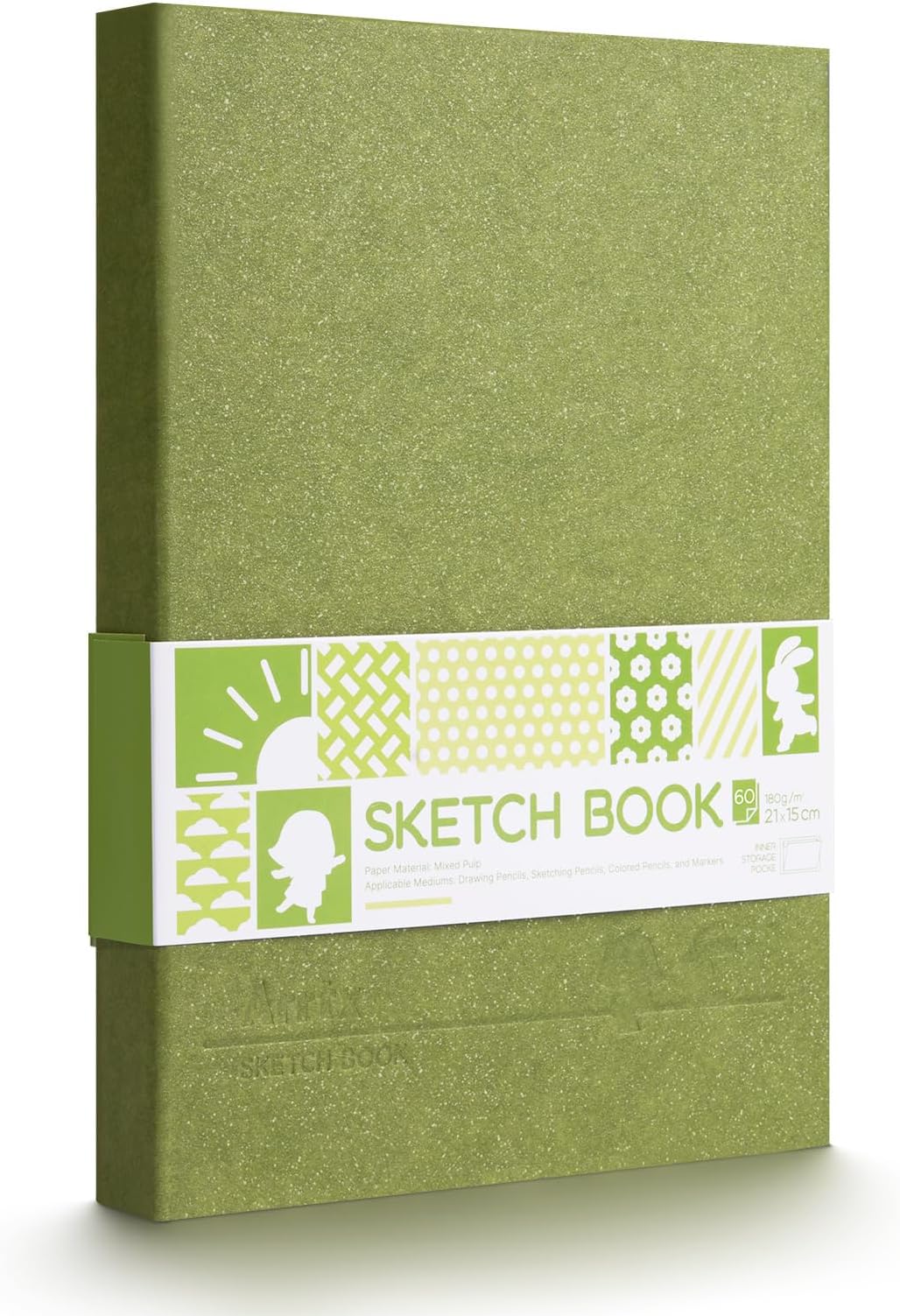 ArrtxPremium Hardcover Sketch Book, 60 Sheets/120 Pages, 180 GSM Thick Acid-Free Drawing Paper, Hardbound Sketch Pad with Inner Pocket, Green 8.5"x6.1" Sketchbook