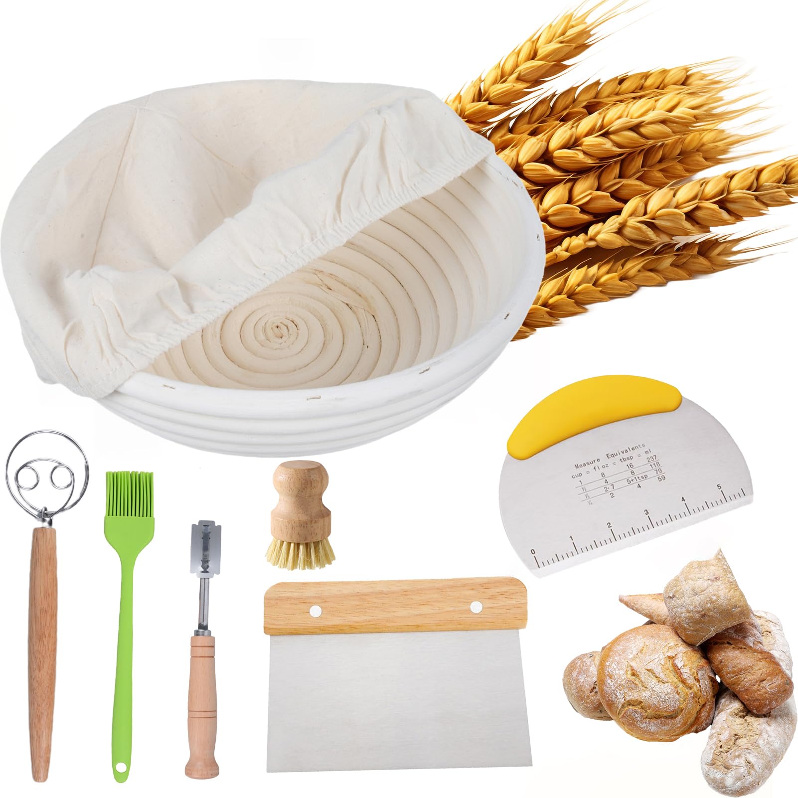 Sauerteig-Starter-Set mit Gärkorb und Backwerkzeugen, professionelles Sauerteig-Brot-Backzubehör, 14-teilig