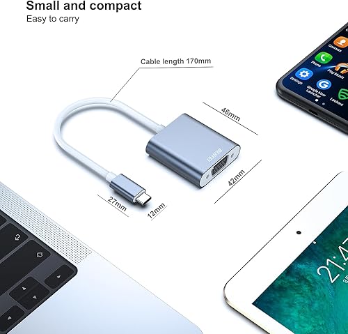 Vista 4 de BENFEI Adaptador USB C a VGA, adaptador Thunderbolt 3/4 a VGA compatible con iPhone 15 Pro/Max, MacBook Pro/Air 2023, iPad Pro, iMac, S23, XPS 17